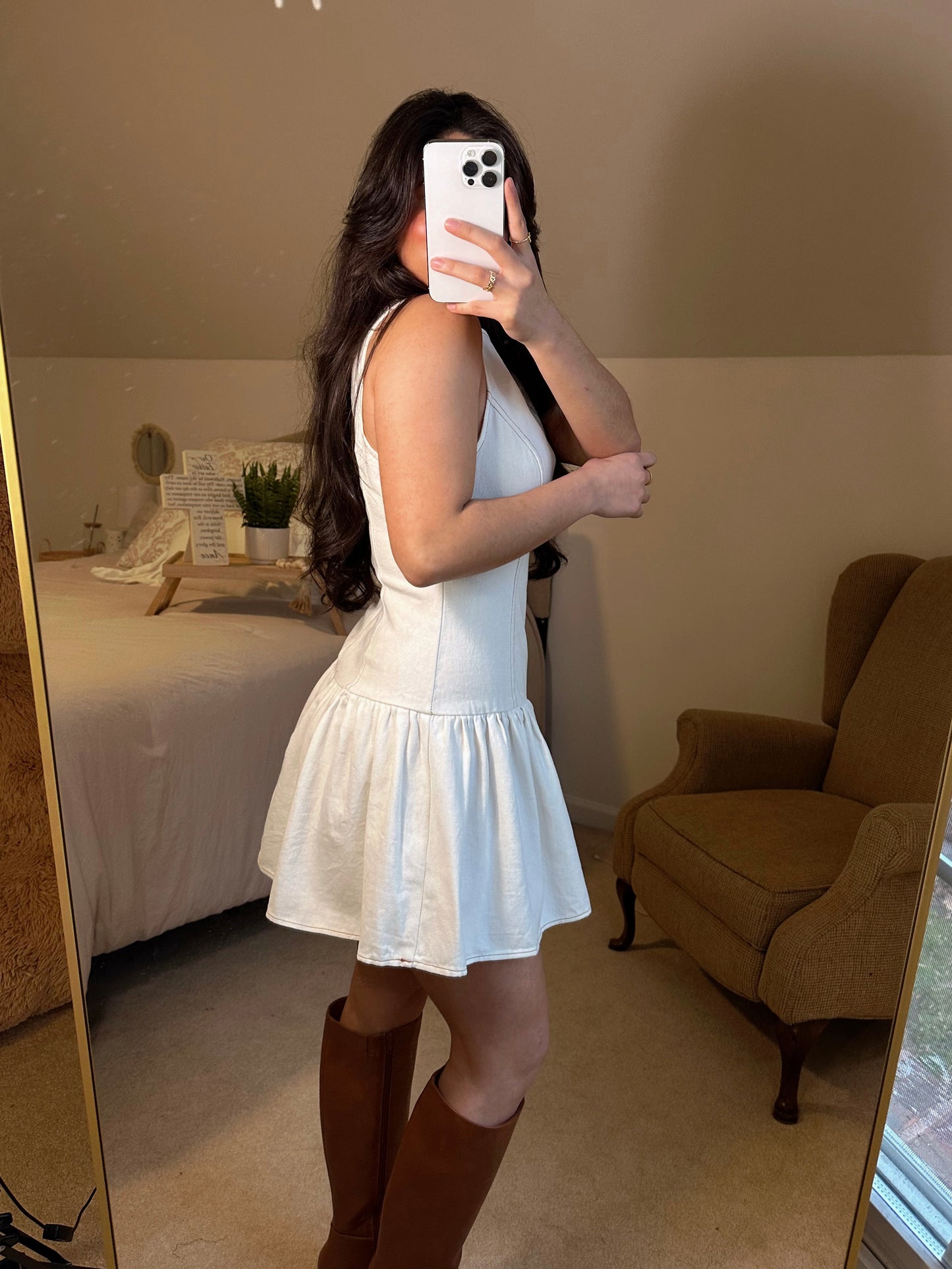 White Denim Drop-Waist Dress