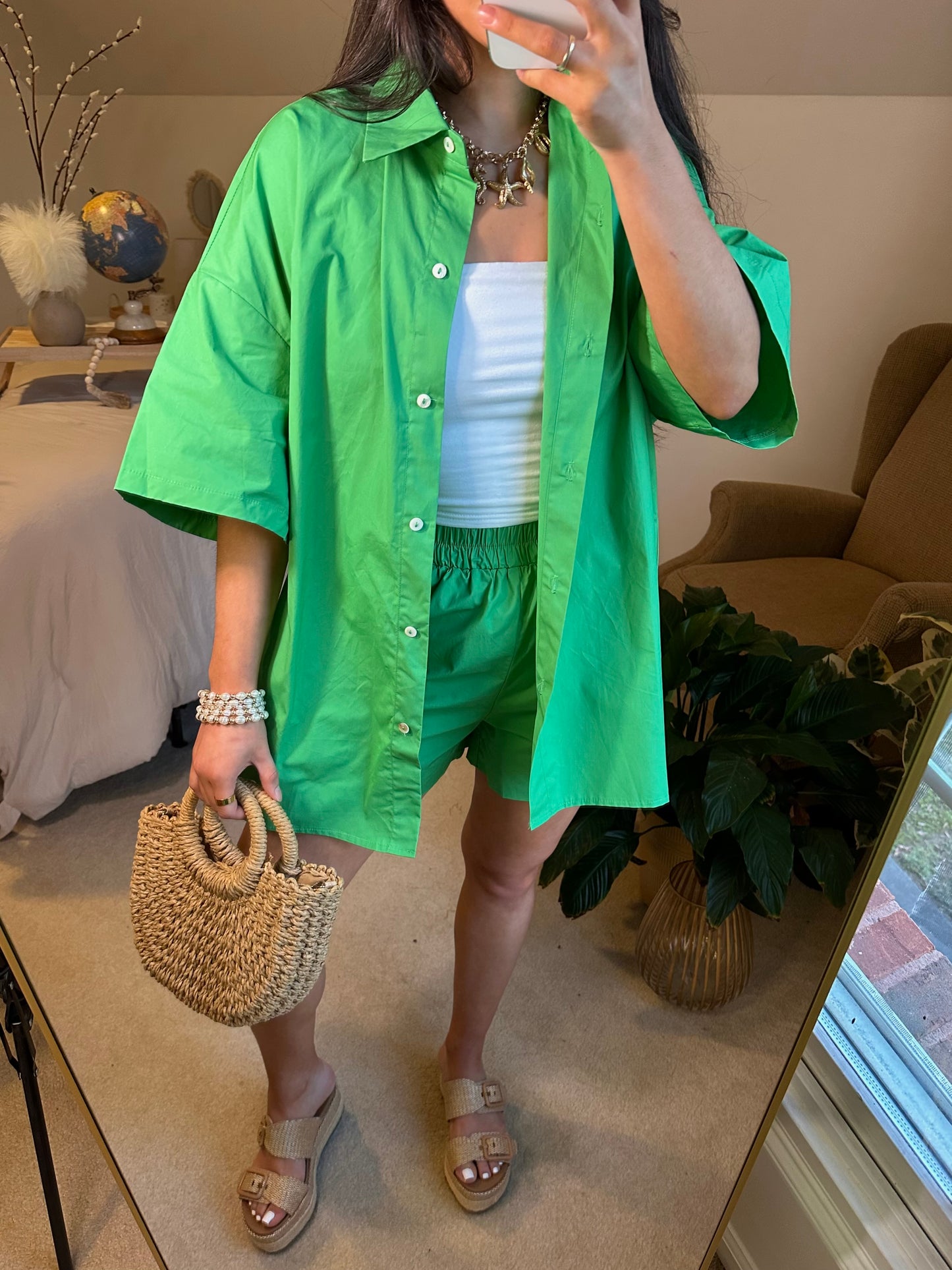 Kelly Green Button Up & Short Set
