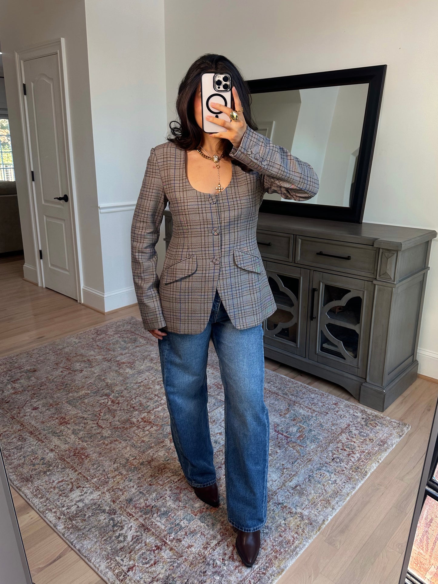 Old Money Plaid Blazer Top
