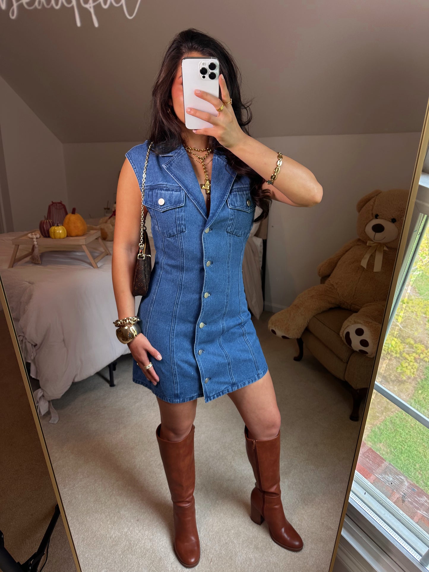 Collared Button-Up Denim Dress