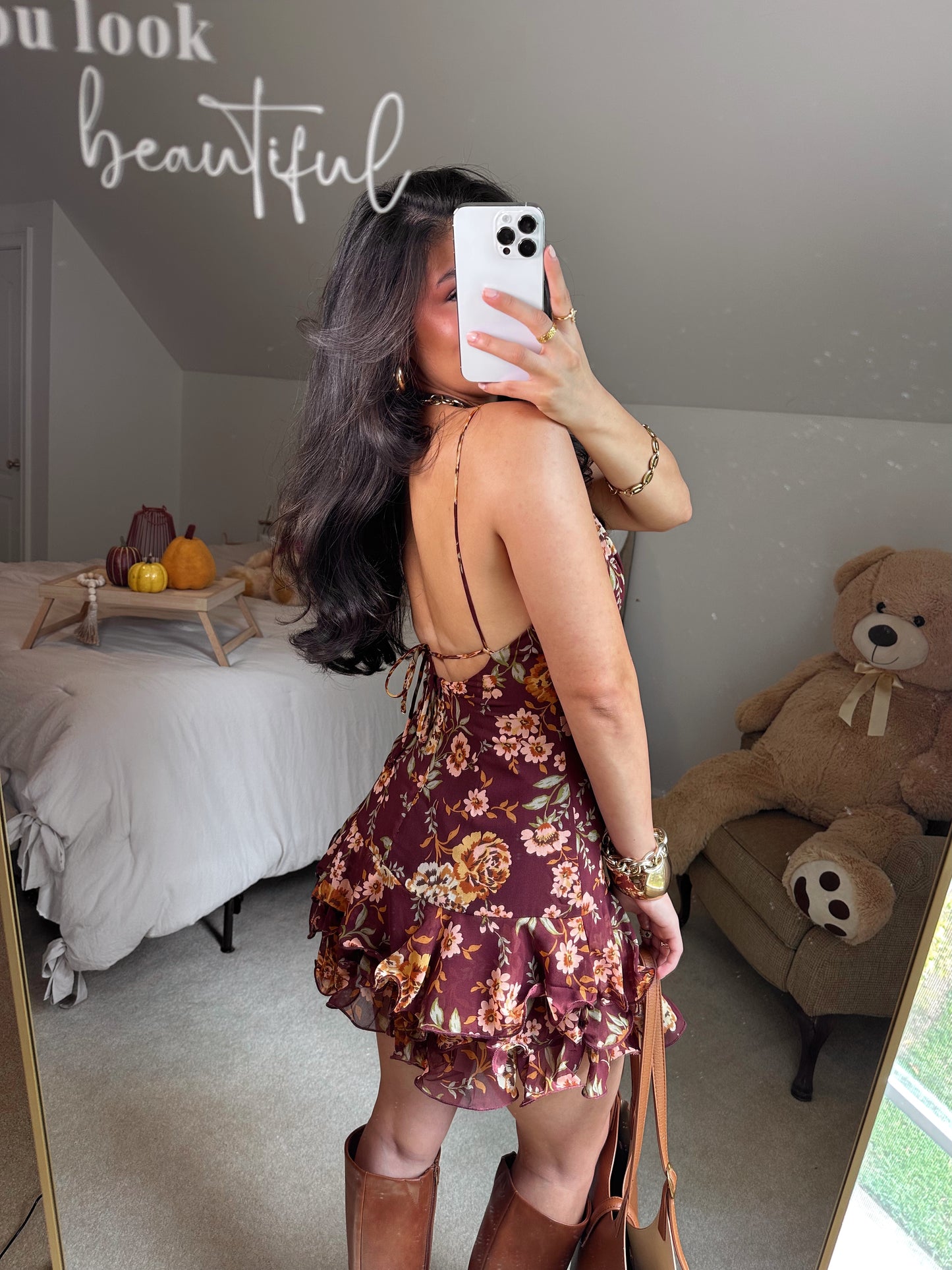 Autumn Florals Mini Ruffle Dress