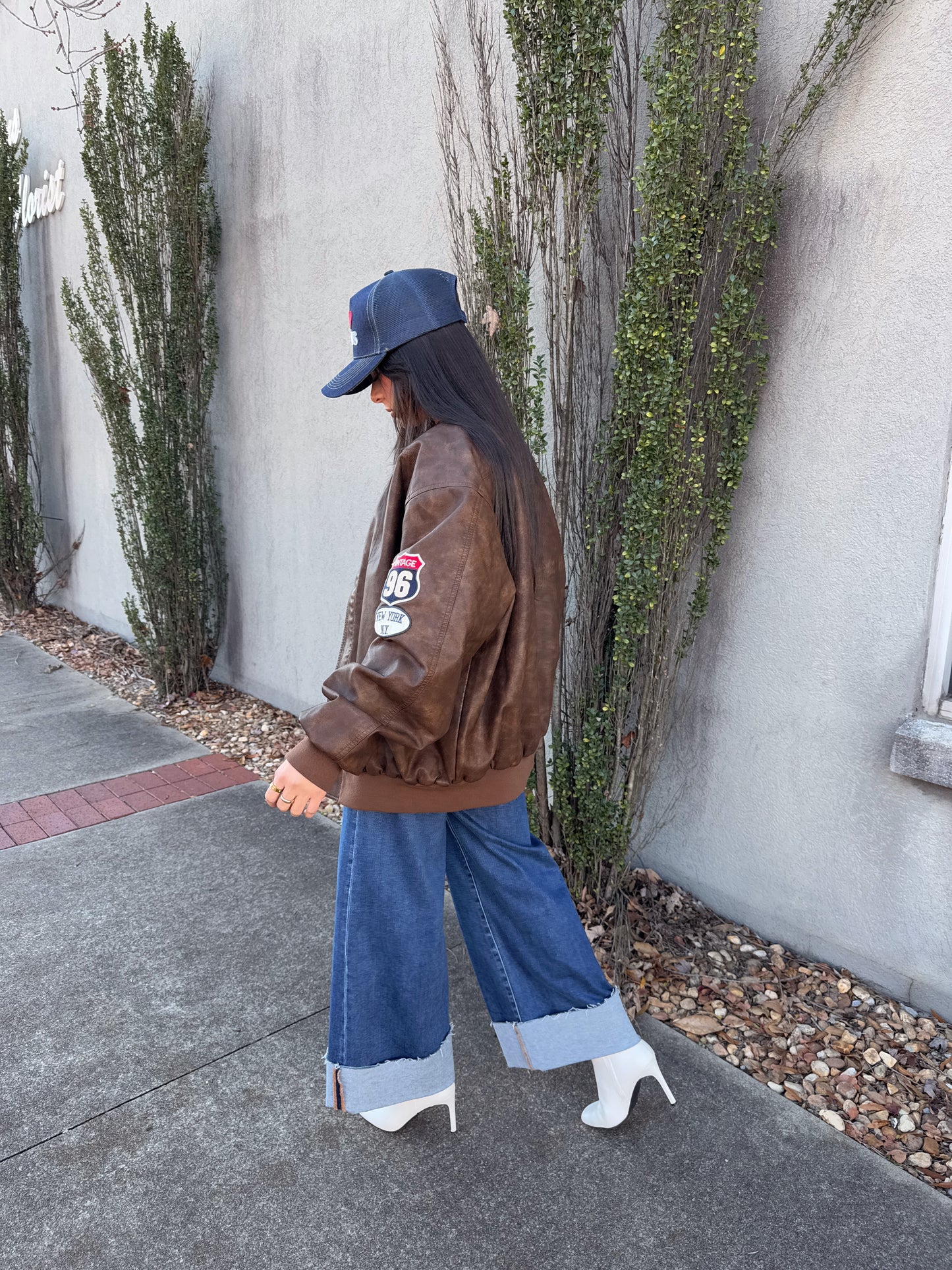 Vintage Patch Brown Oversized Jacket