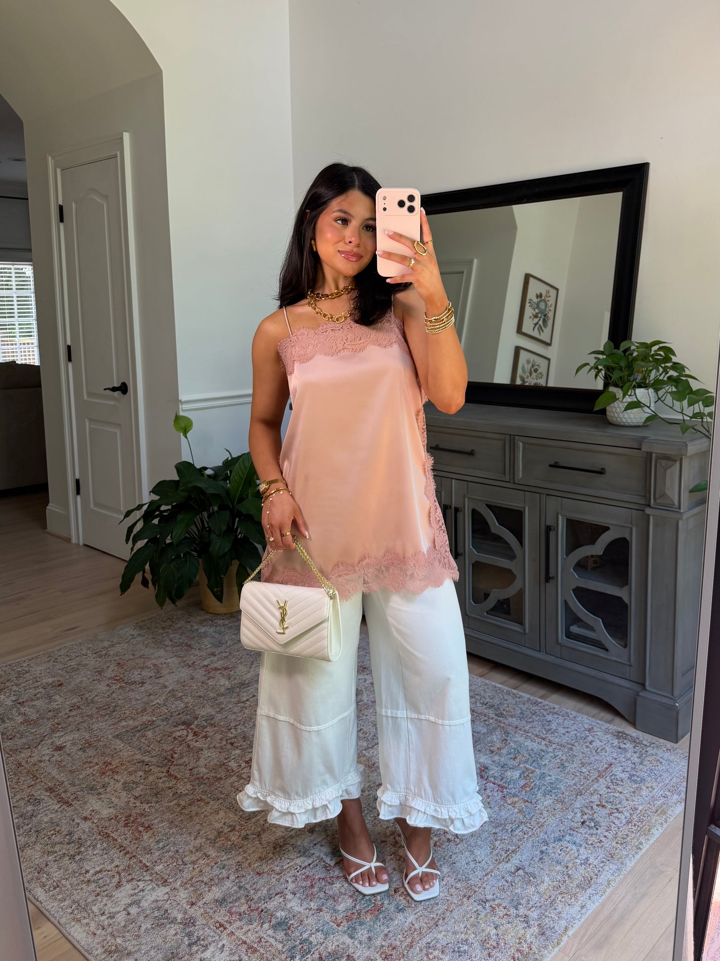 Dusty Rose Lace Satin Top