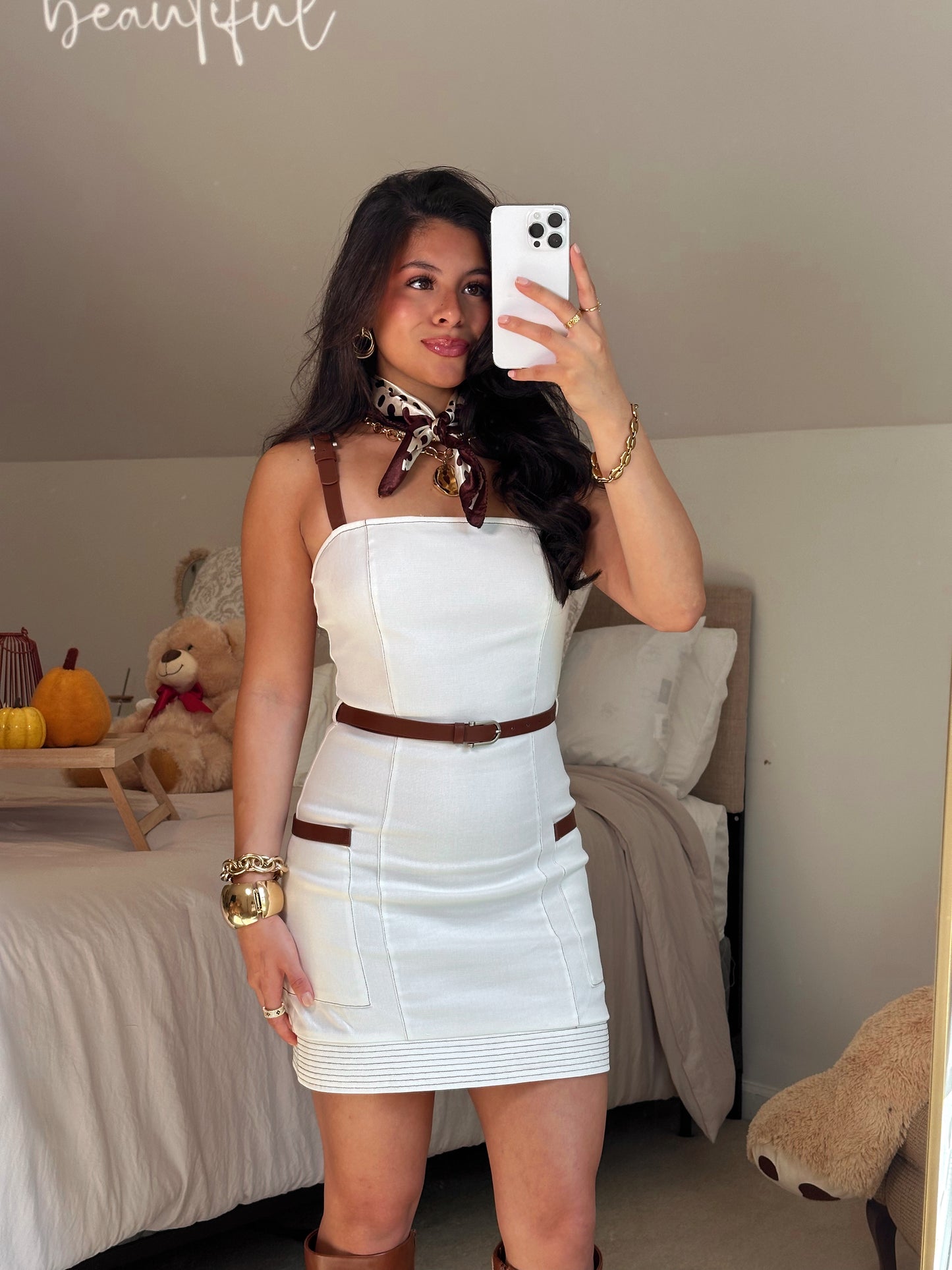 Chic Fall White Denim Dress