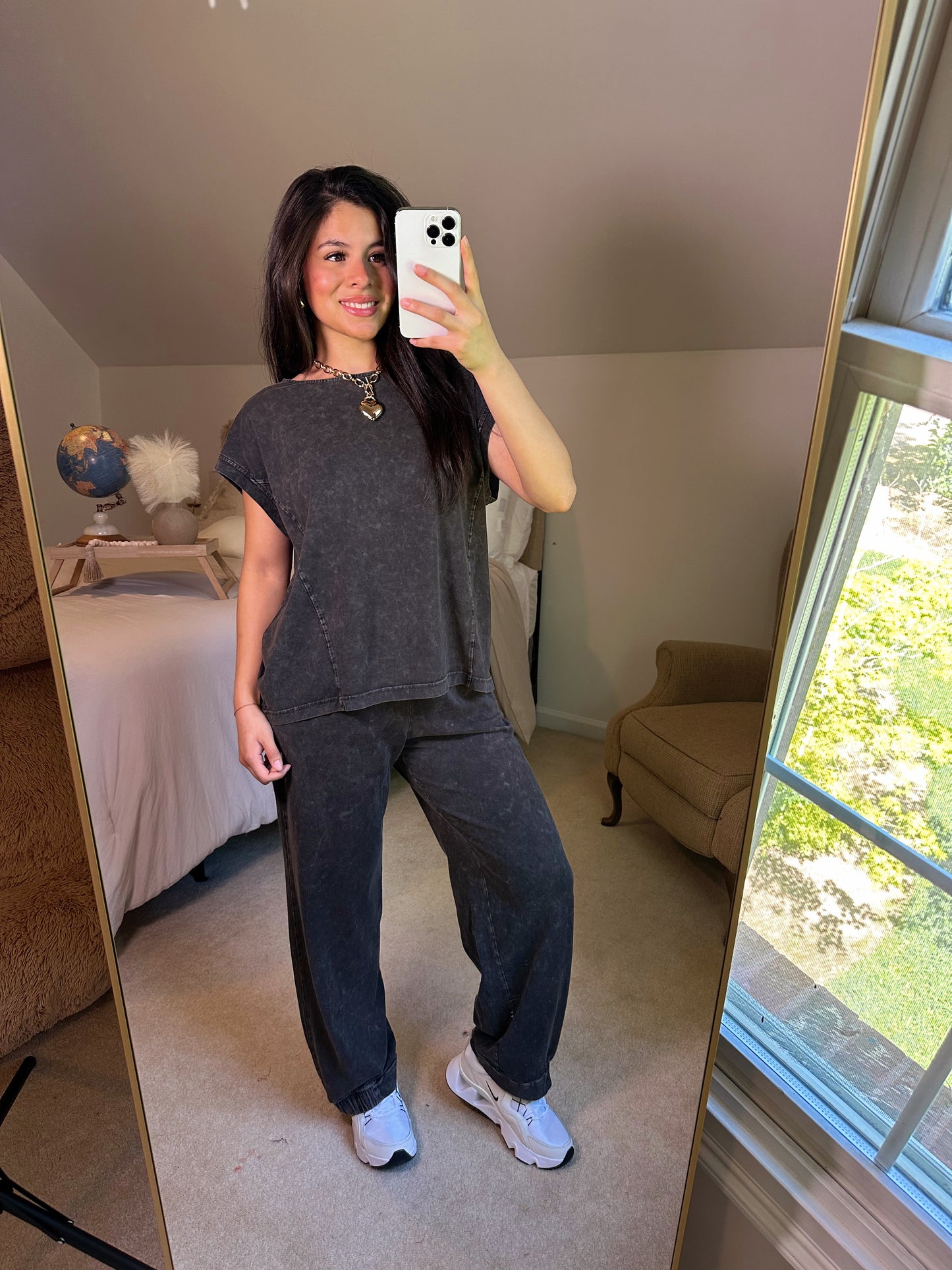Washed Black Cotton Top & Pants Set