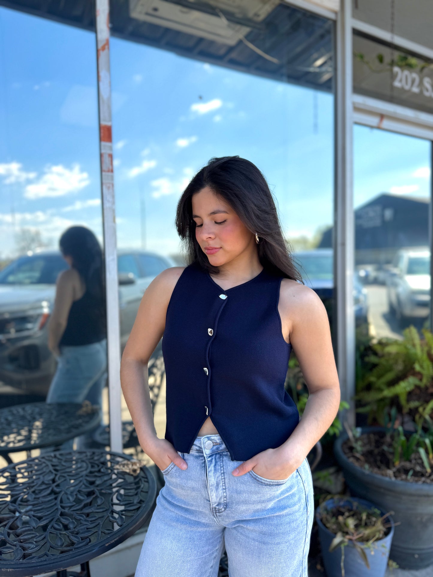 Classy Navy & Silver Knit Vest