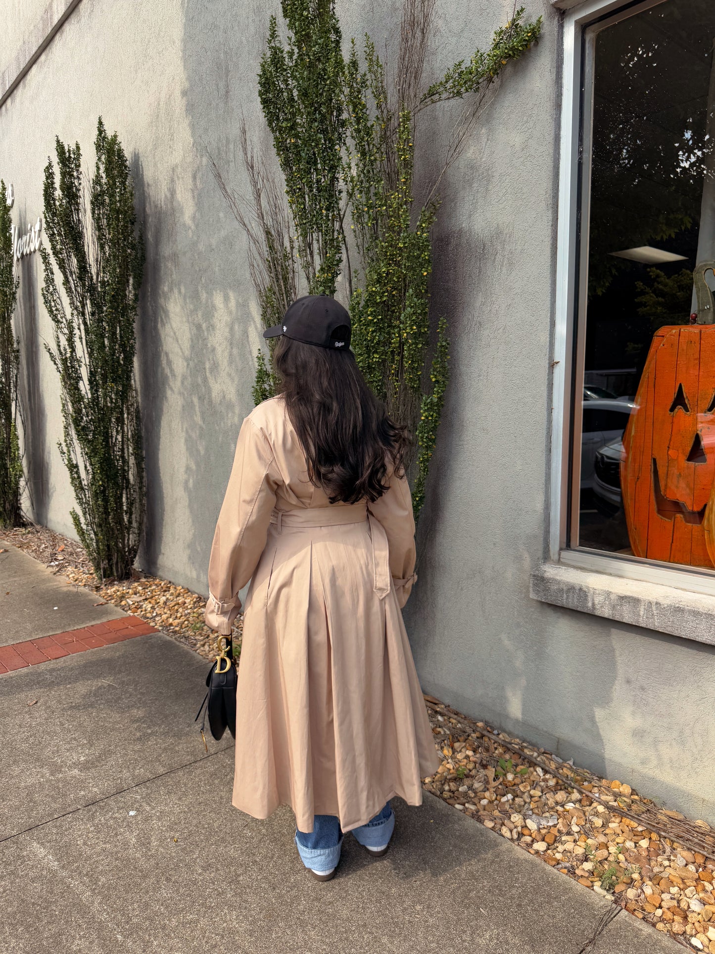 Latte Double Breasted Pleated Trench Coat