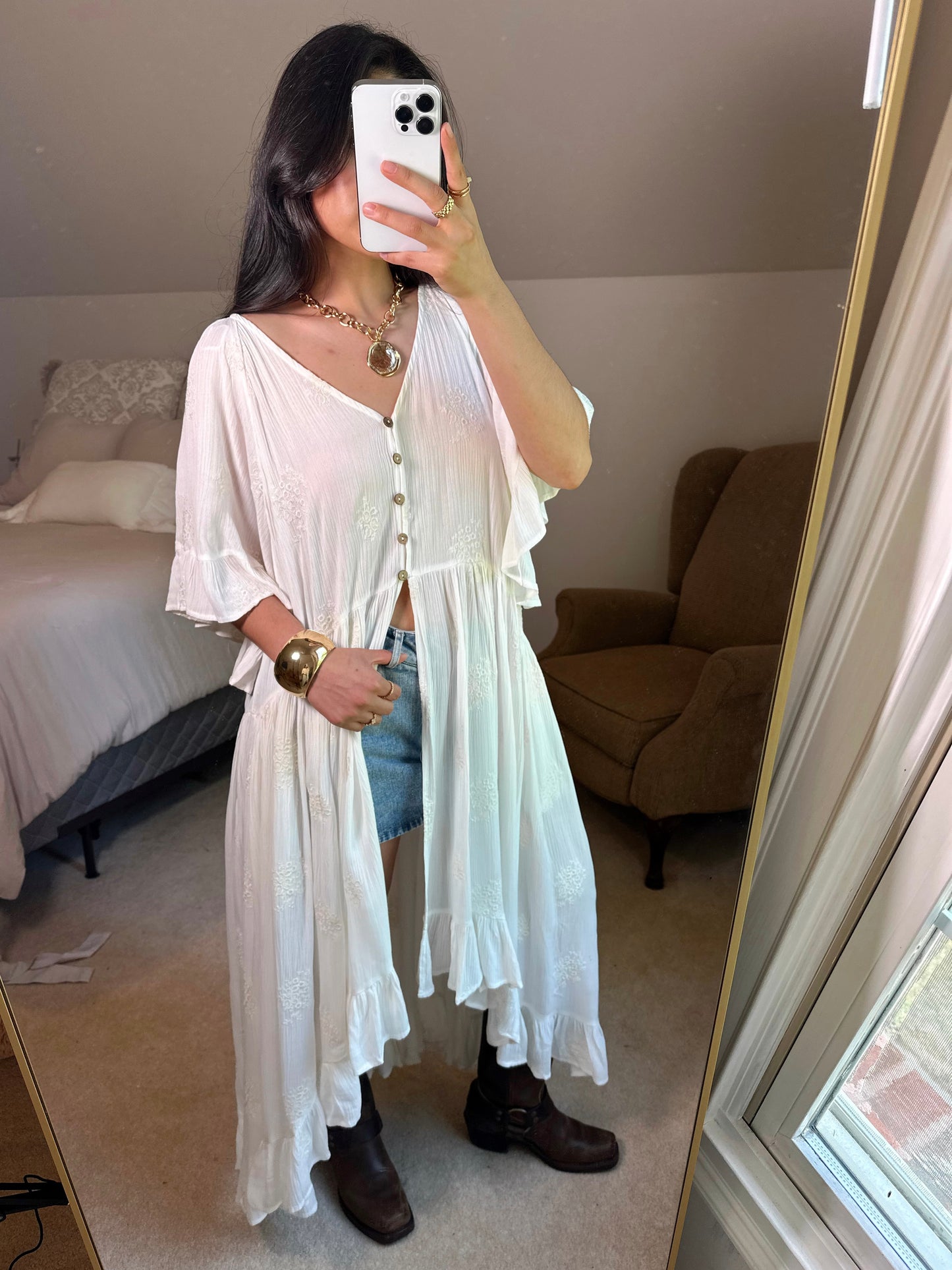 Boho Ivory Long Flowy Top