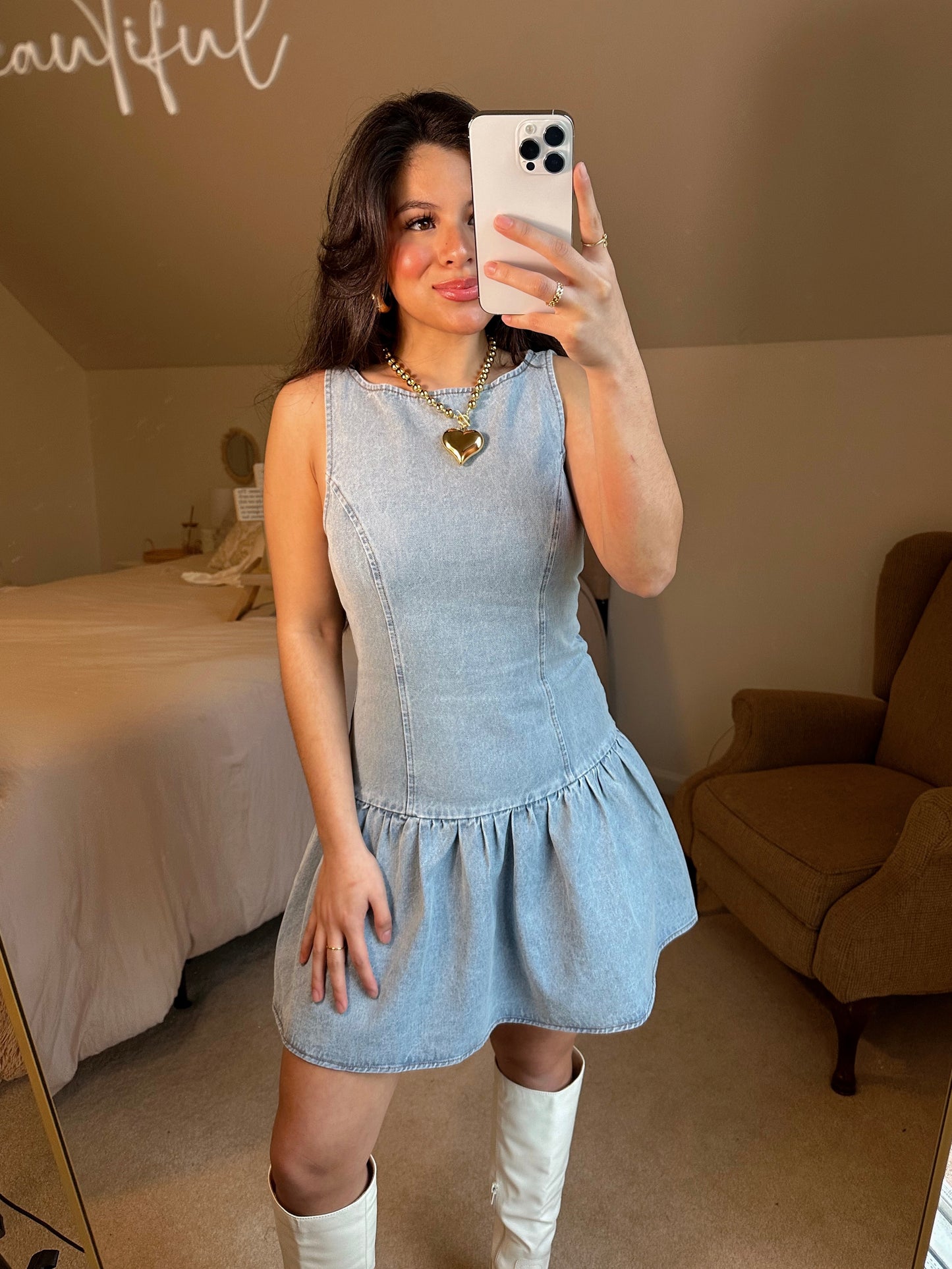 Light Denim Drop-Waist Dress