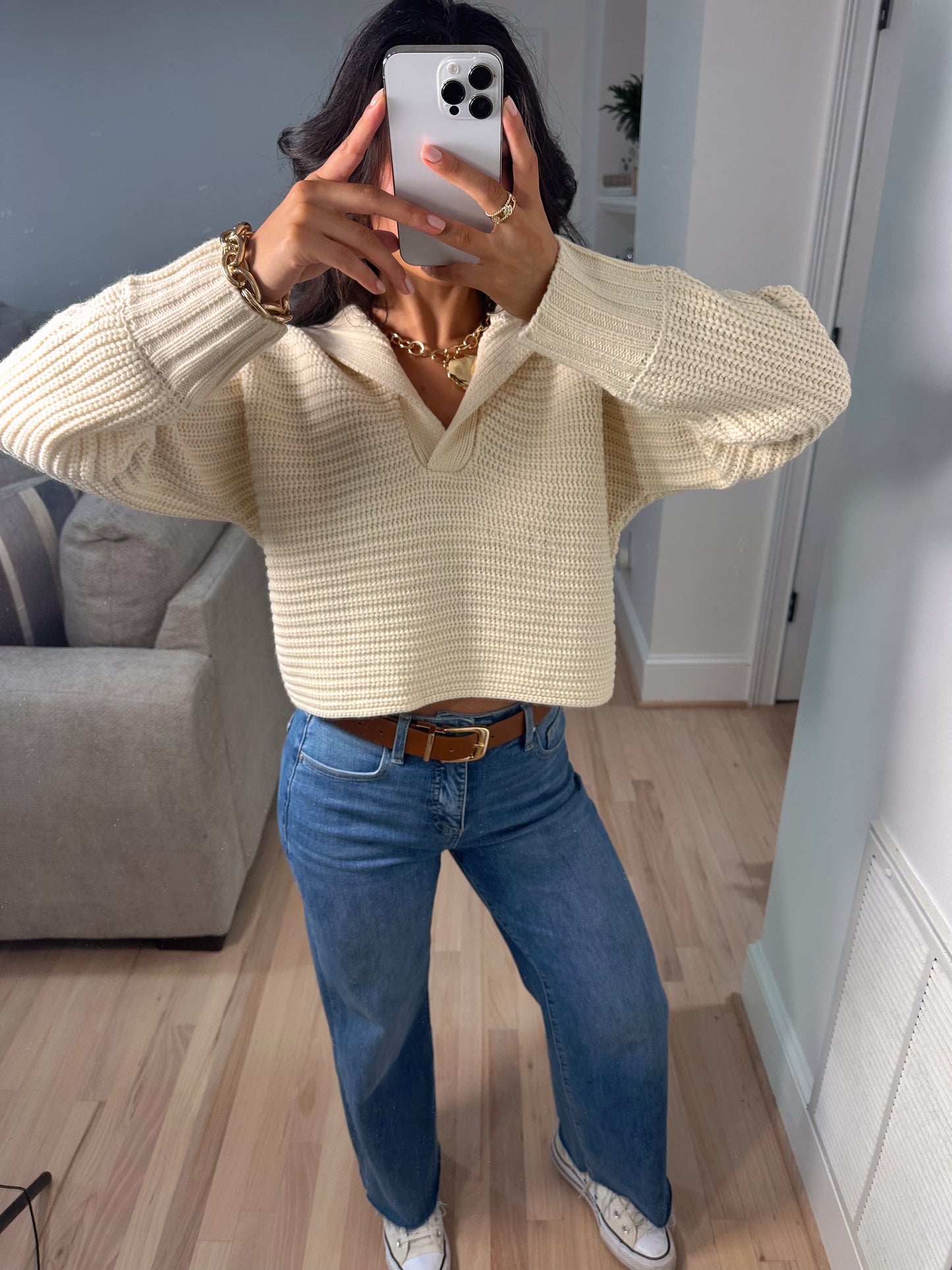 Ivory Knit Collared Sweater