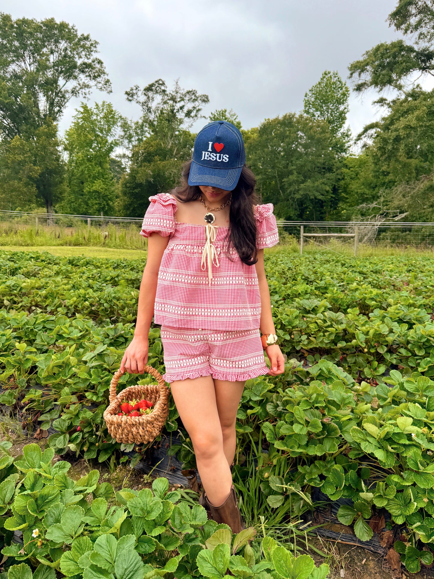 Strawberry Farms Red Gingham Top & Short Set