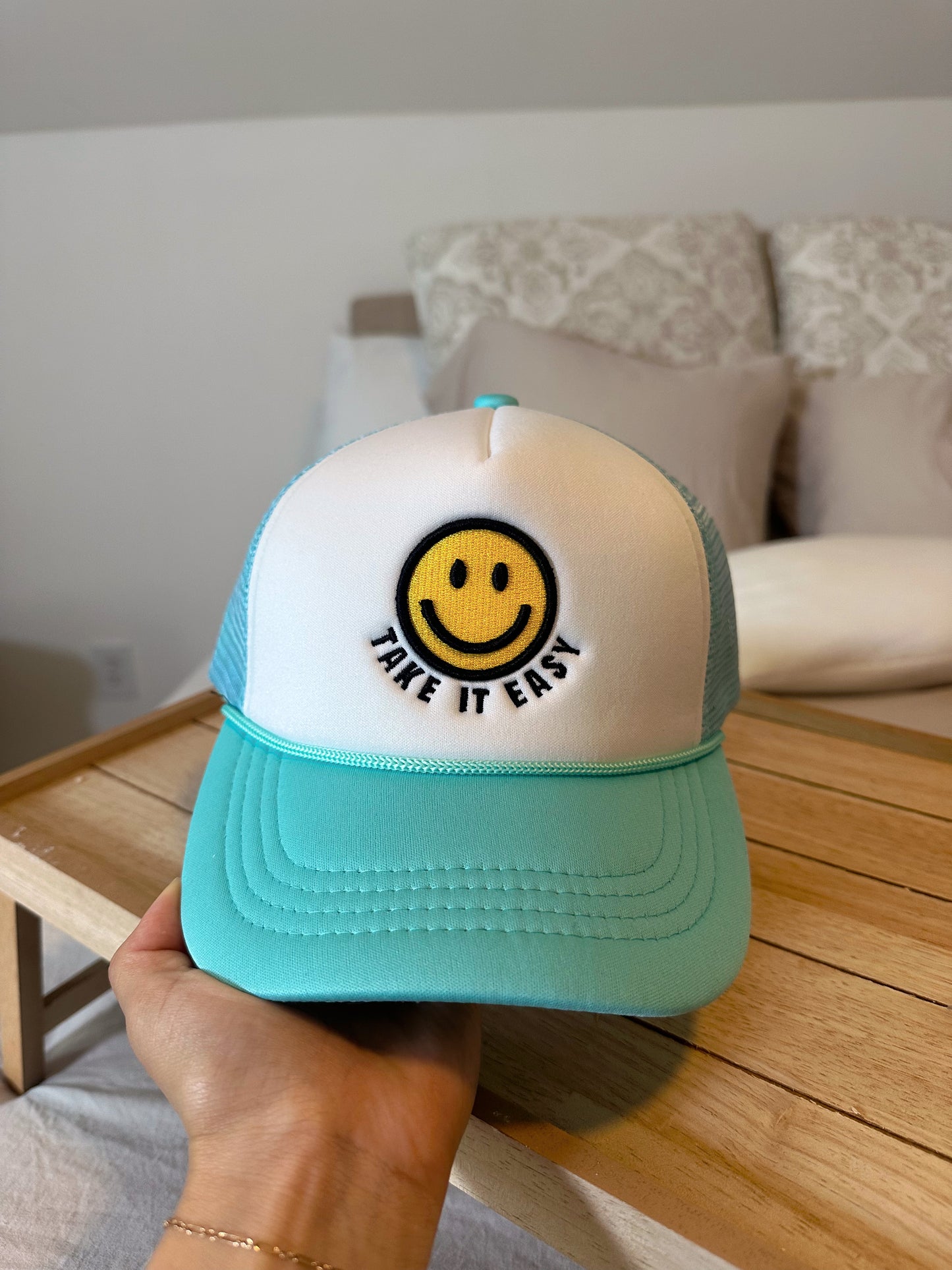 Blue Smiley Trucker Hat