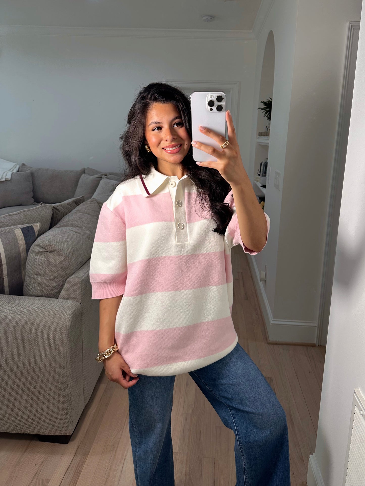 Baby Pink Polo Oversized Knit Top