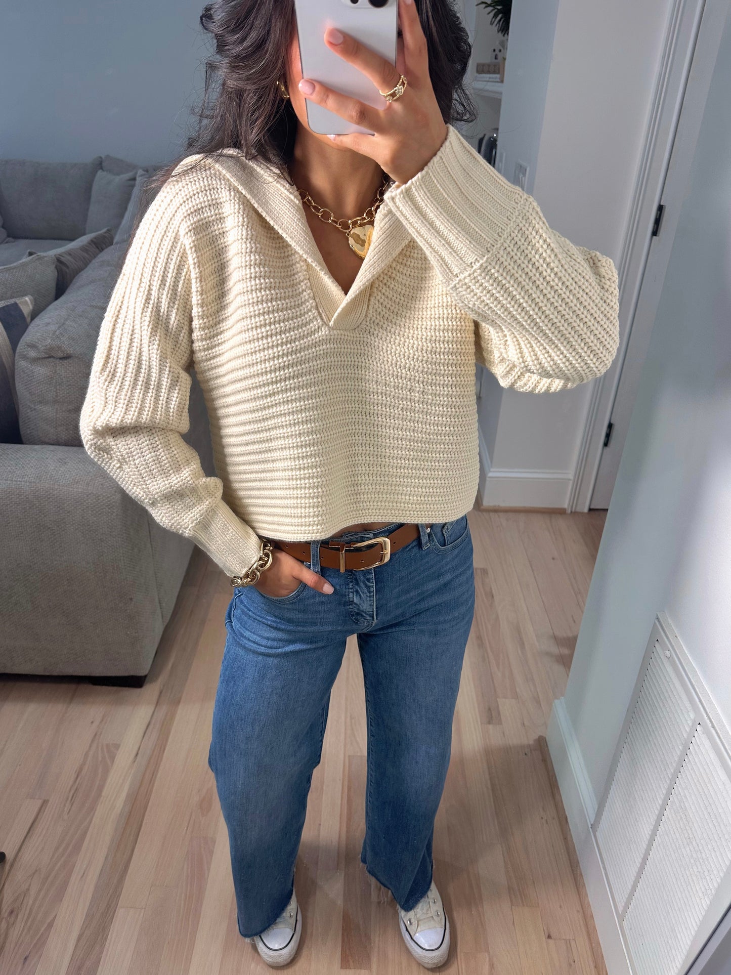 Ivory Knit Collared Sweater