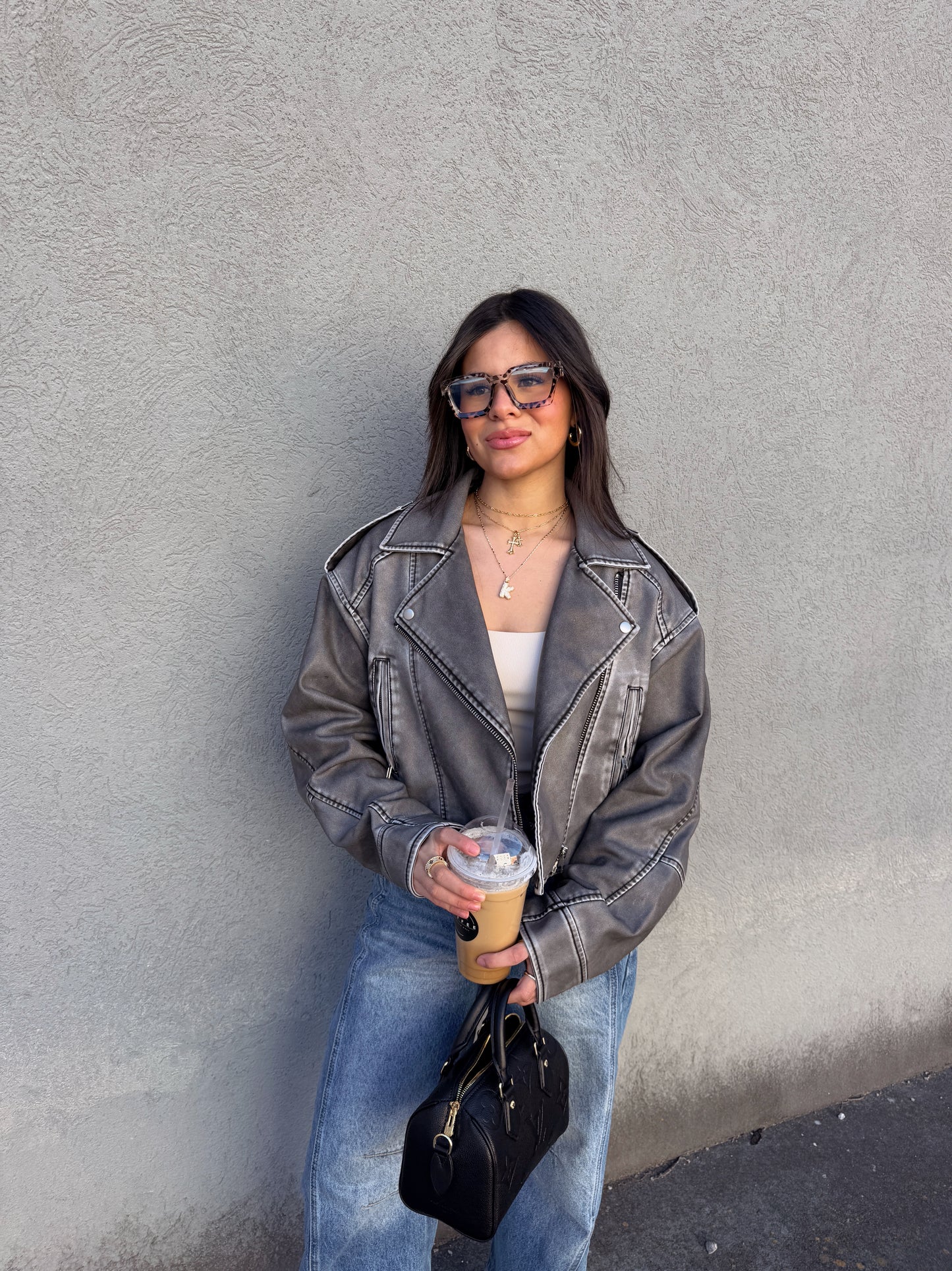 Washed Grey Biker Jacket
