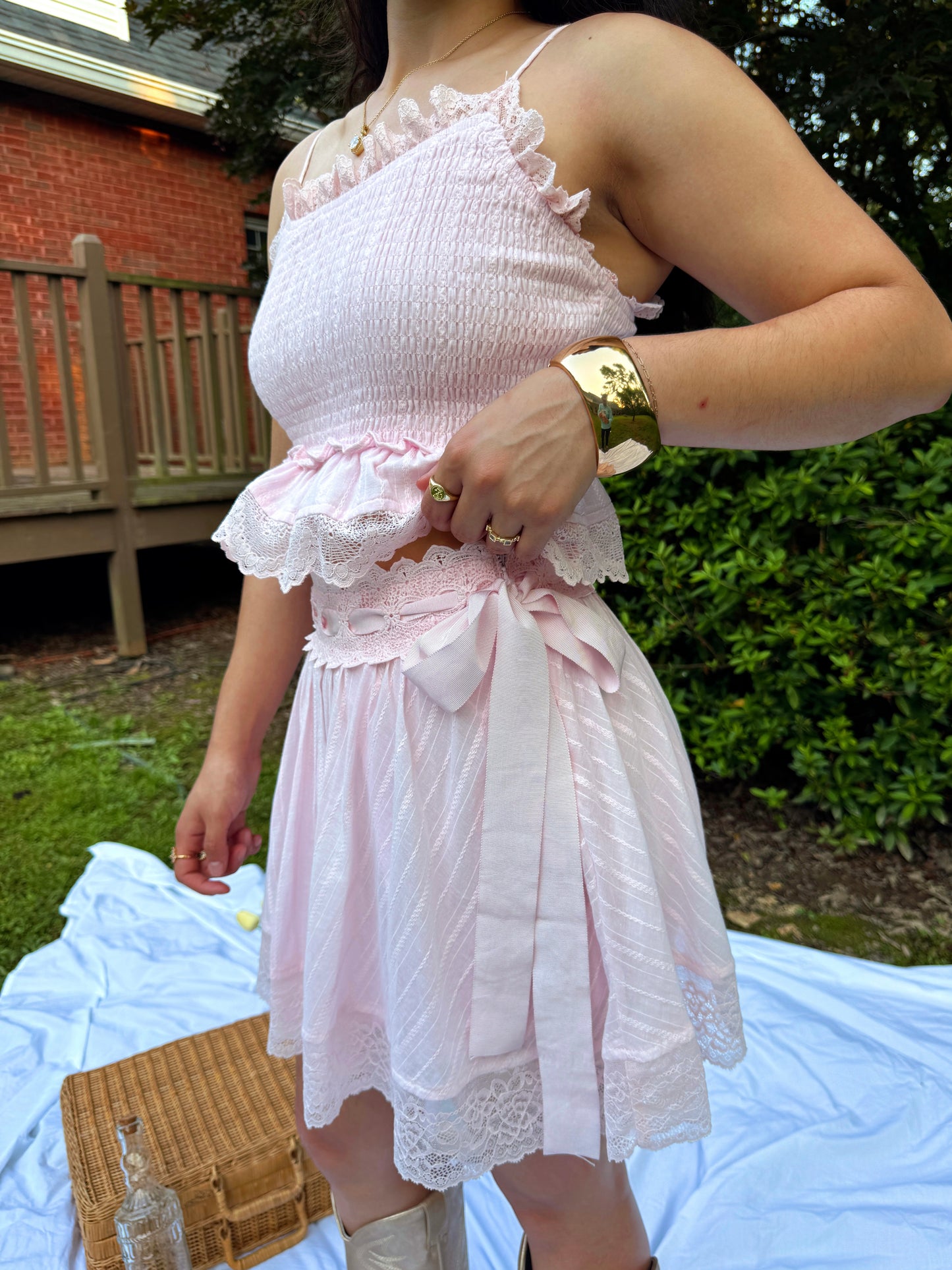 Baby Pink Lace Girly Top & Skirt Set