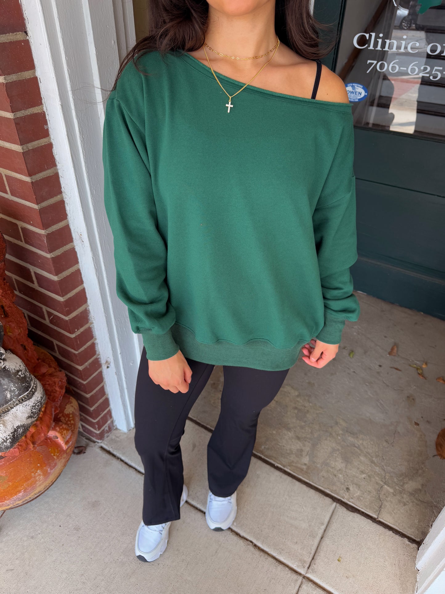 Forest Green Off-Shoulder Sweatshirt