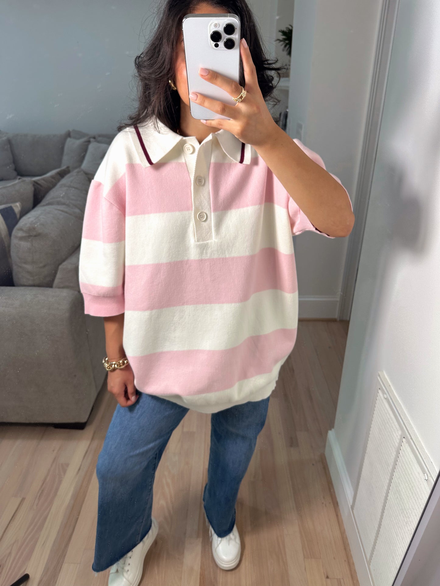 Baby Pink Polo Oversized Knit Top