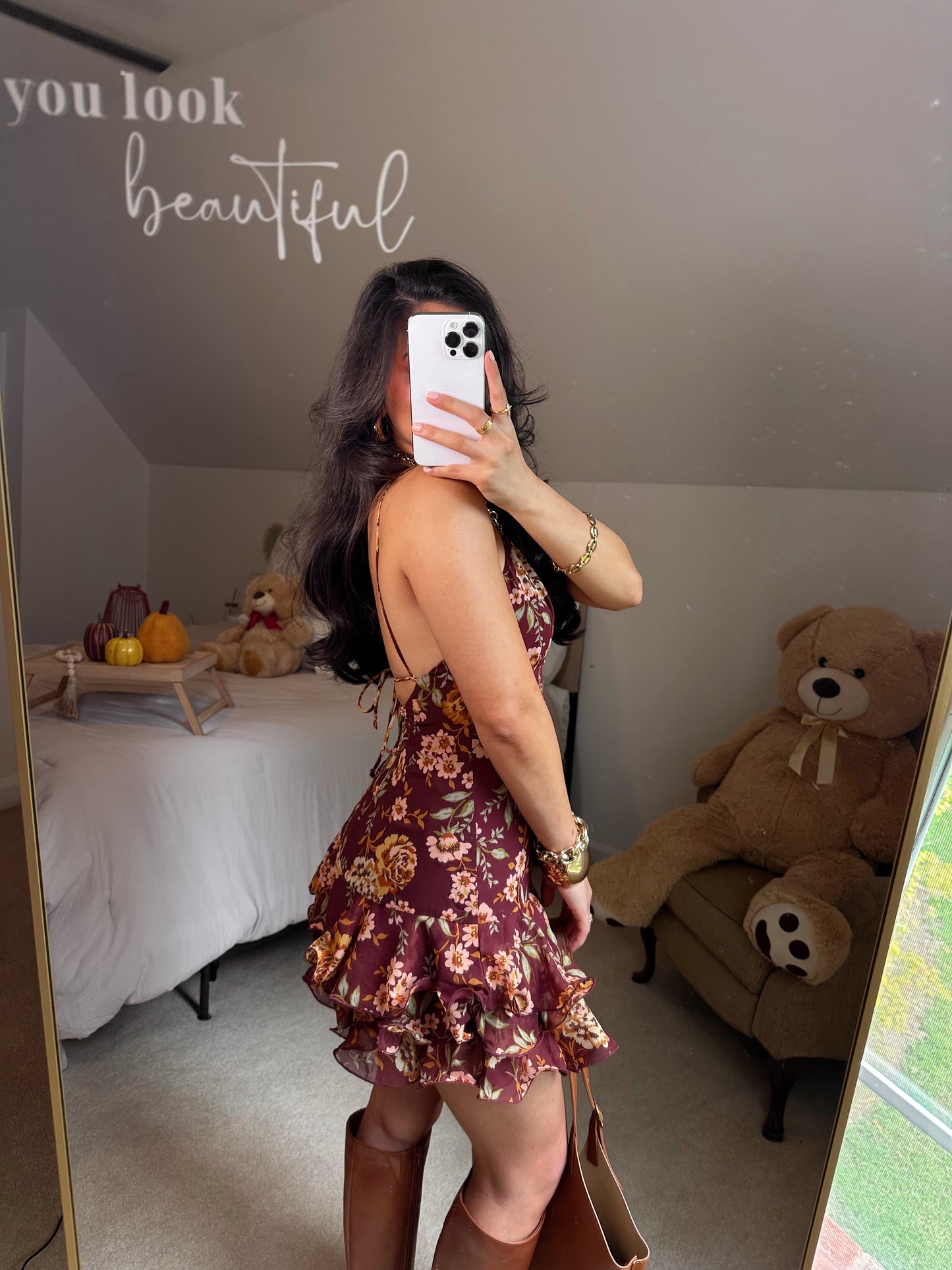 Autumn Florals Mini Ruffle Dress