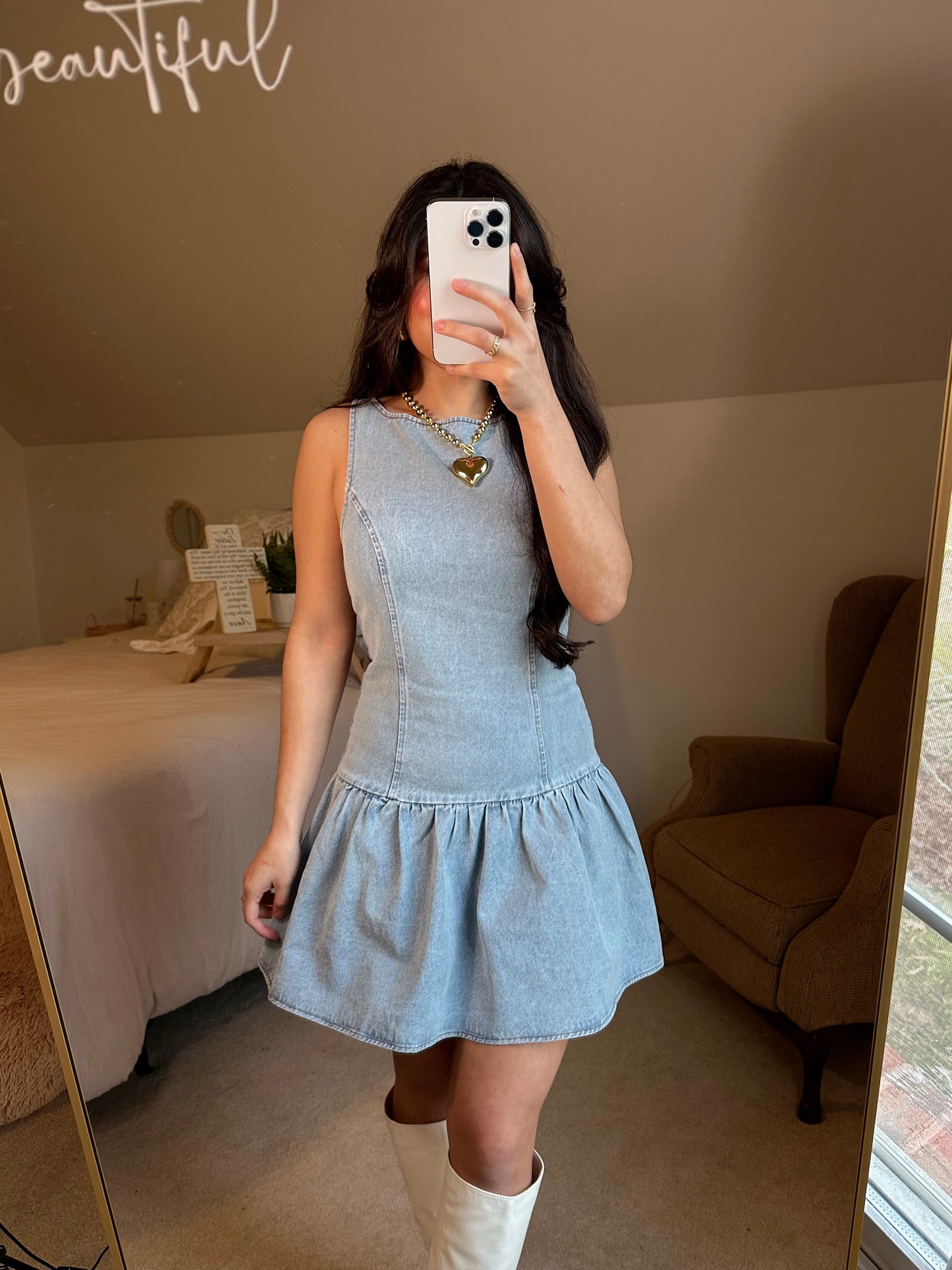 Light Denim Drop-Waist Dress