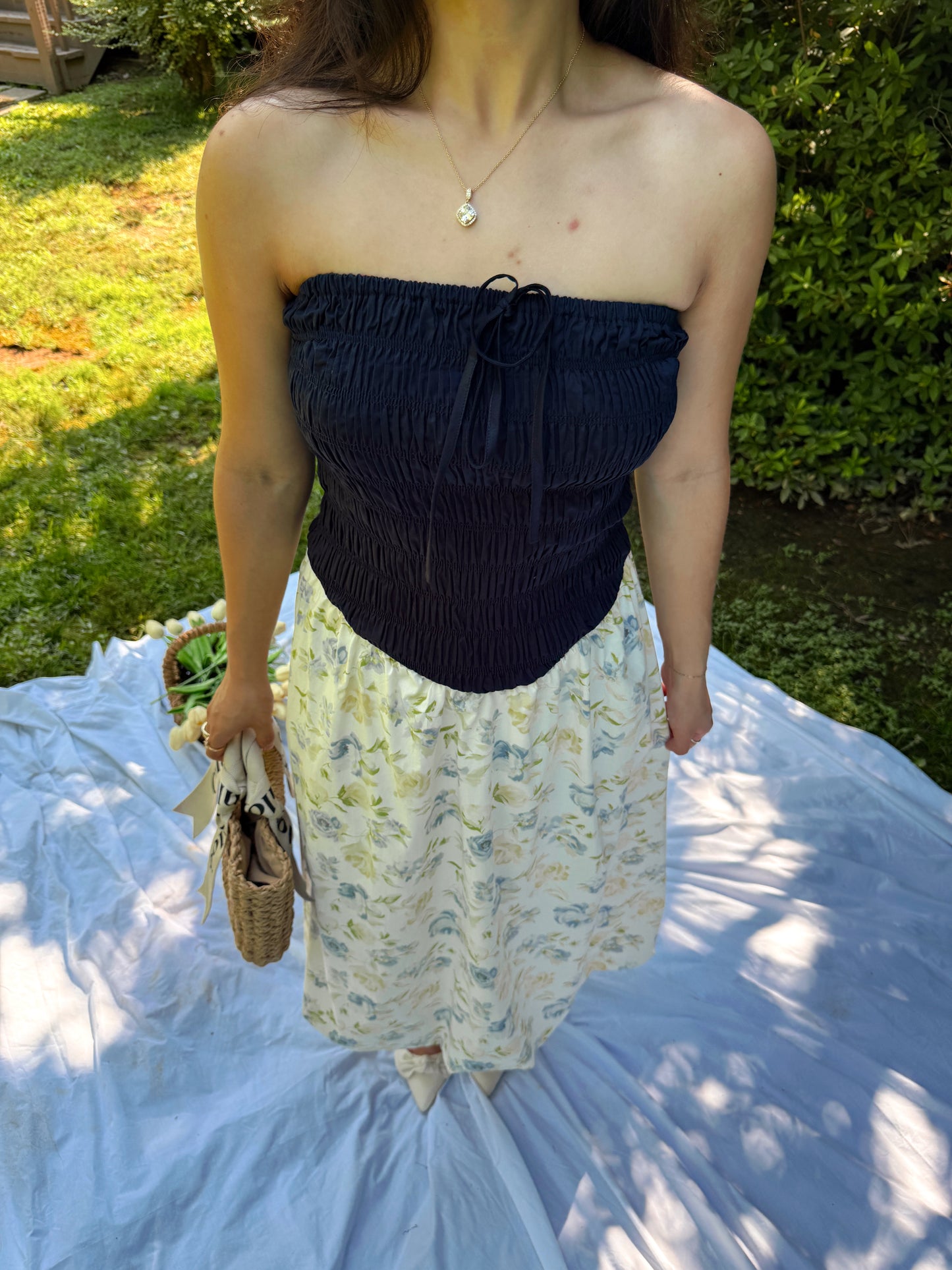 Cool Toned Smocked Tube Midi Bubble Dress