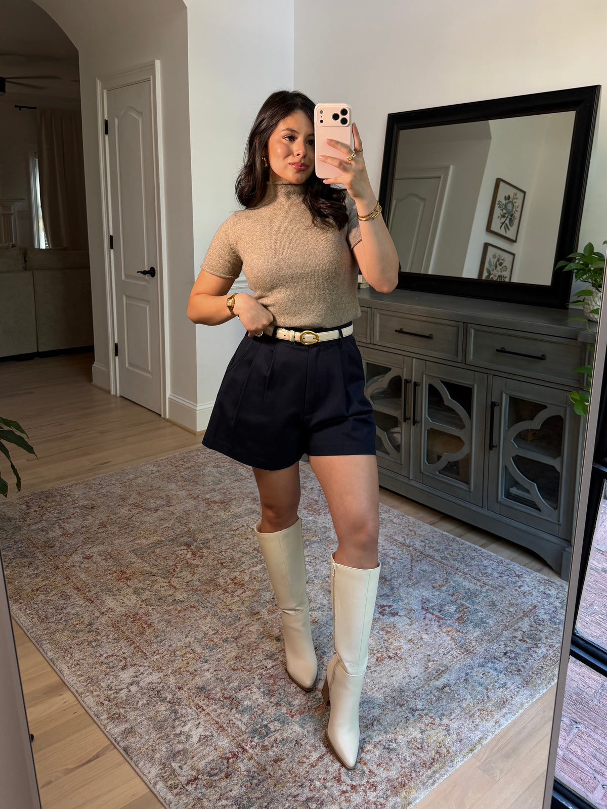 Navy Pleated Tailored Shorts