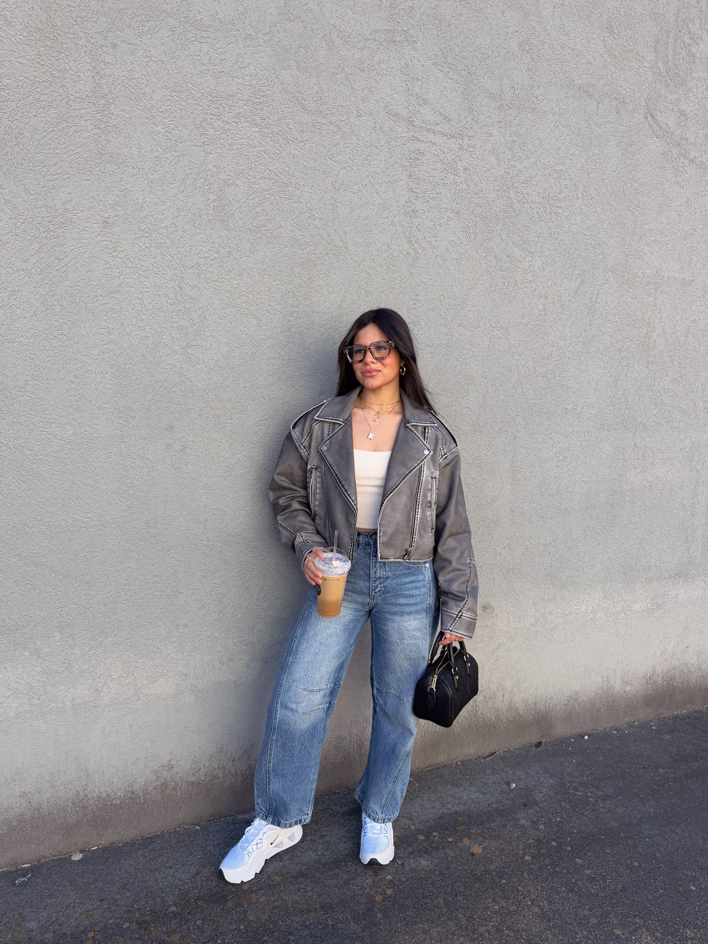 Washed Grey Biker Jacket