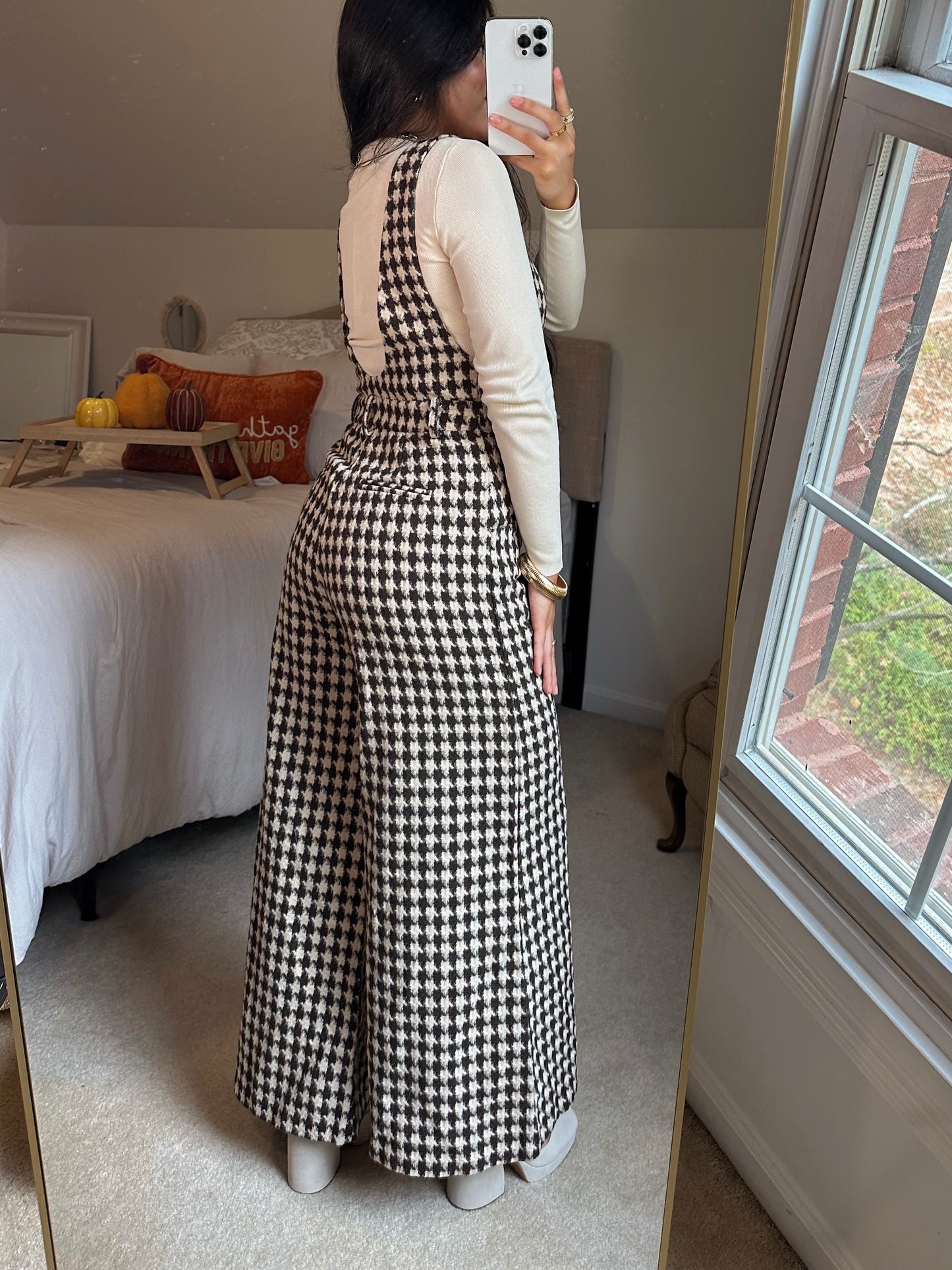 Brown Houndstooth Jumpsuit