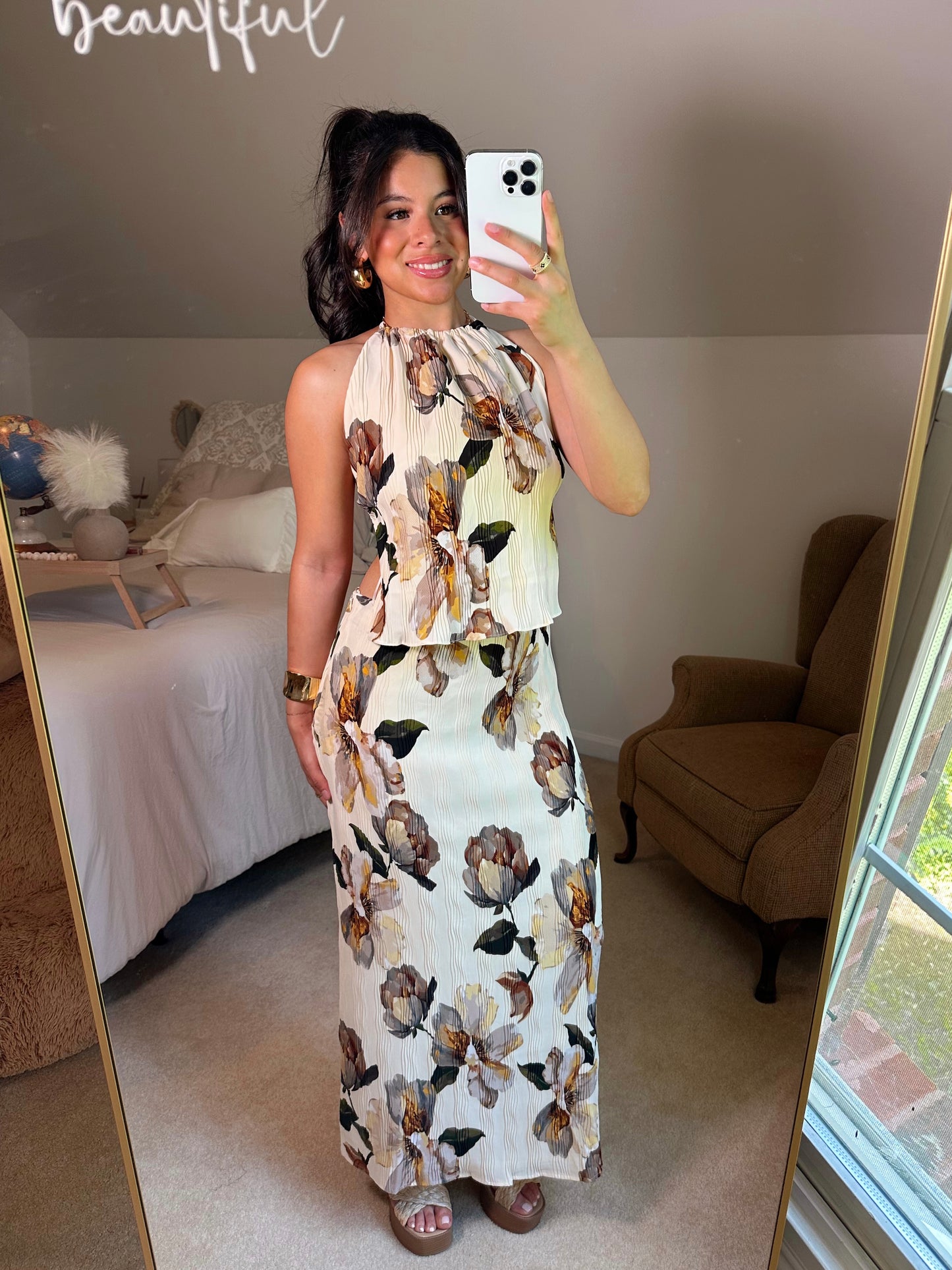 Vintage Florals Open Back Top & Skirt Set