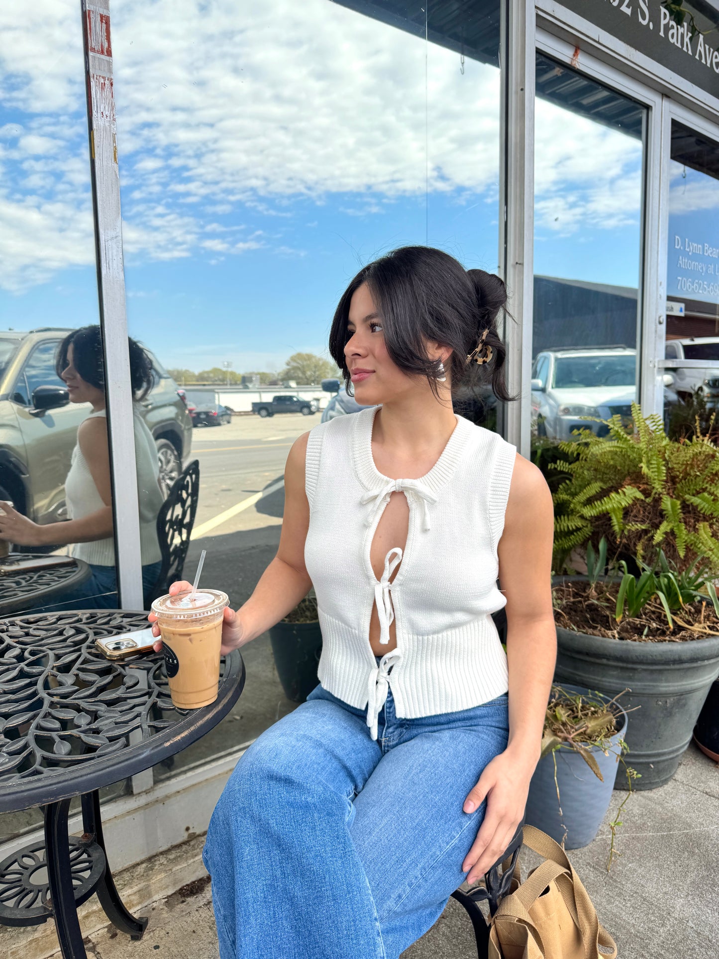 White Open Front Bow Vest