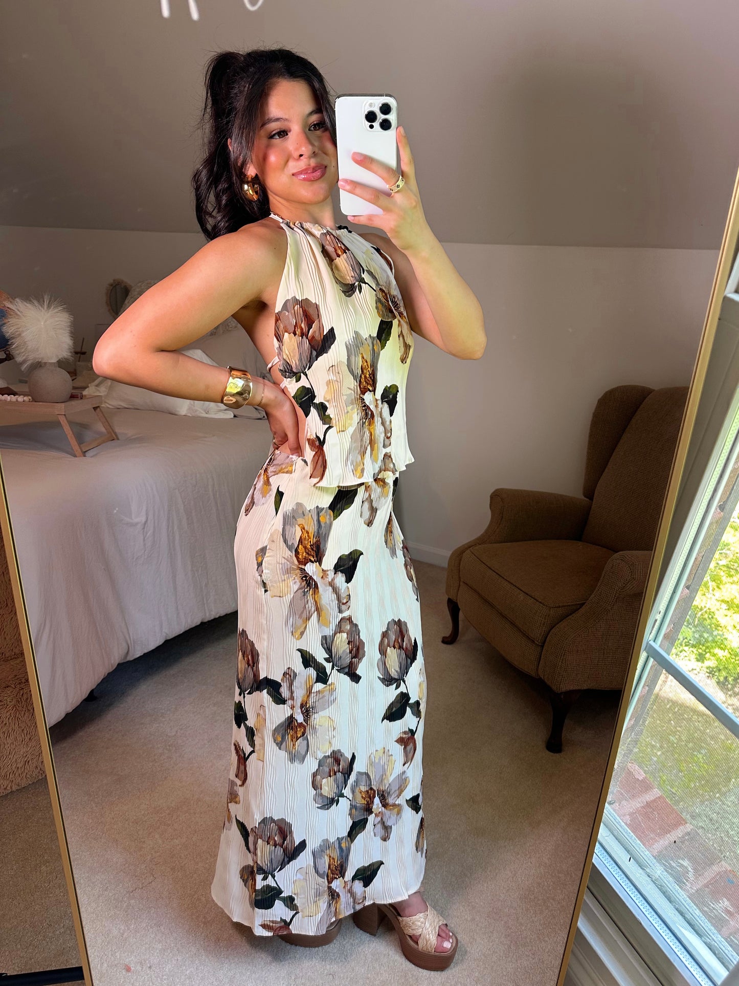 Vintage Florals Open Back Top & Skirt Set