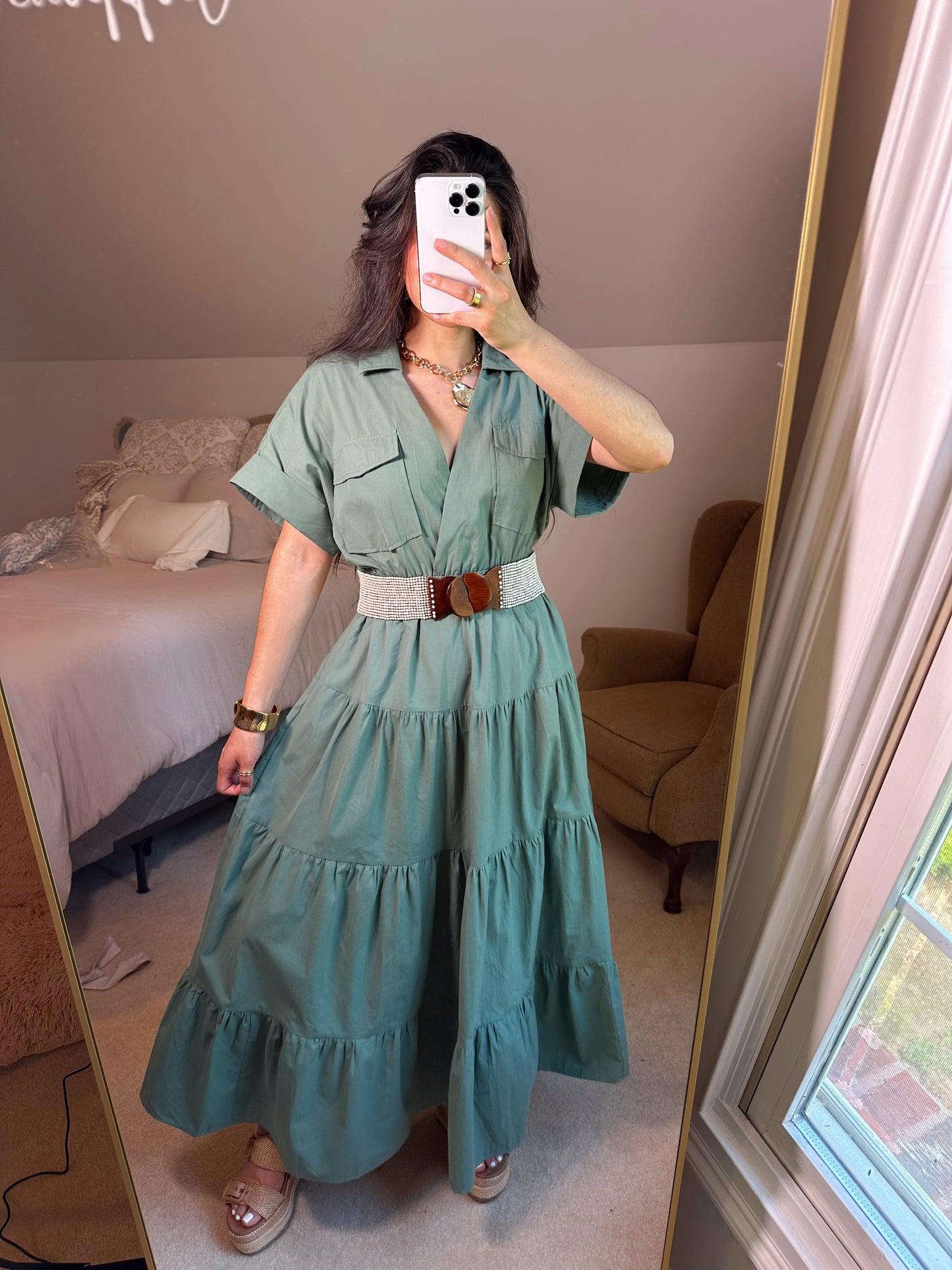 Vintage Green Utility Maxi Dress