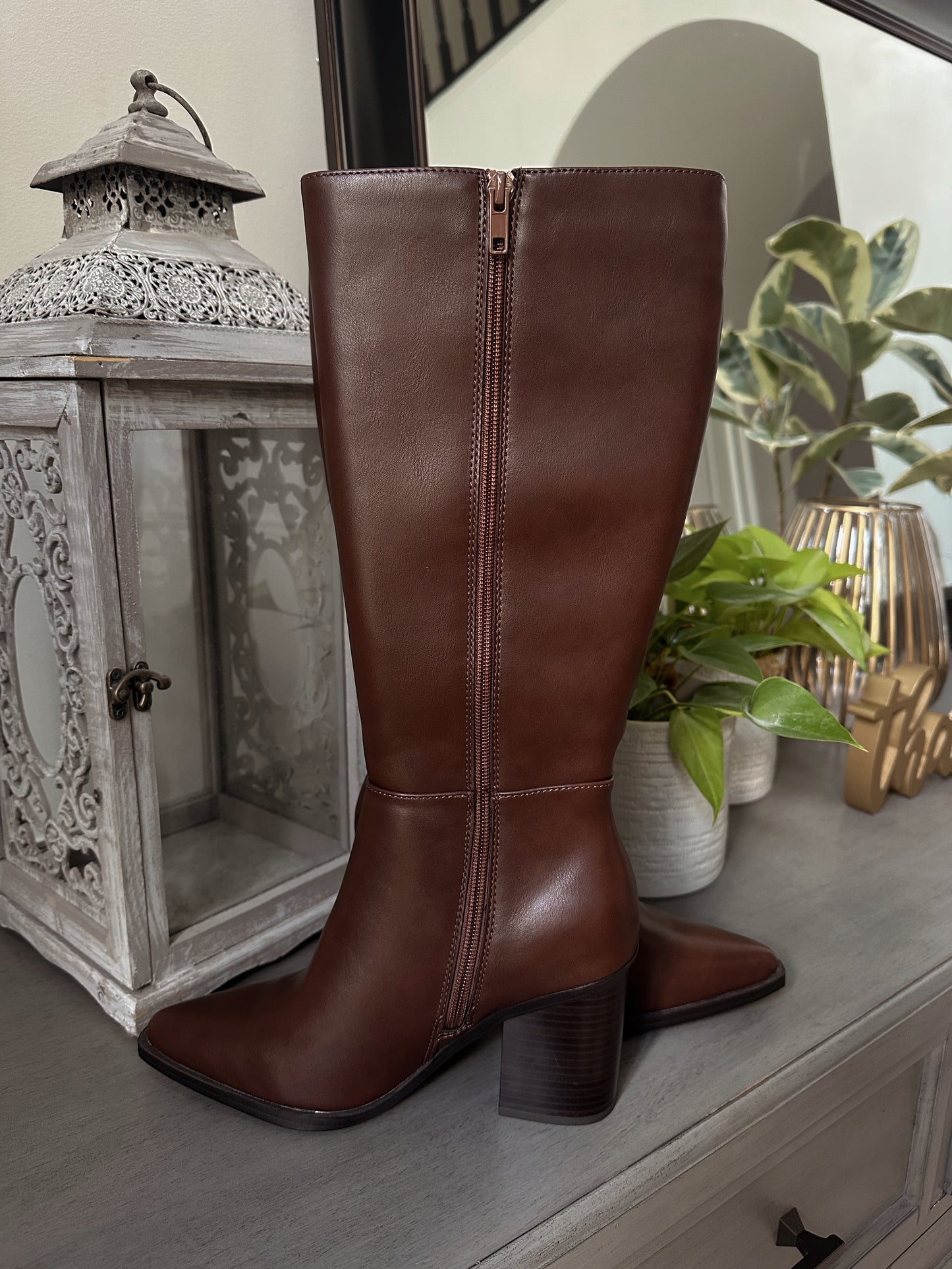 Brown Pointed Toe Knee-High Boot