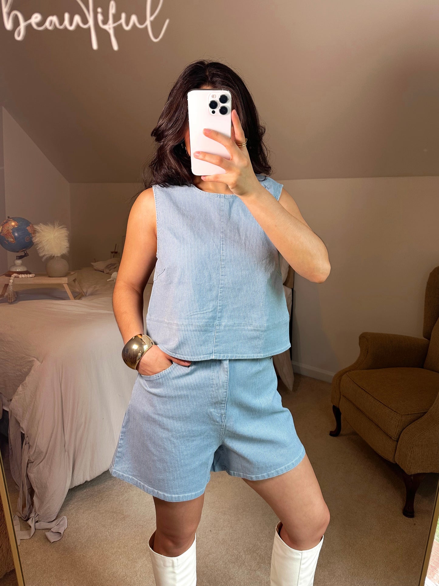 Denim Pinstripe Set