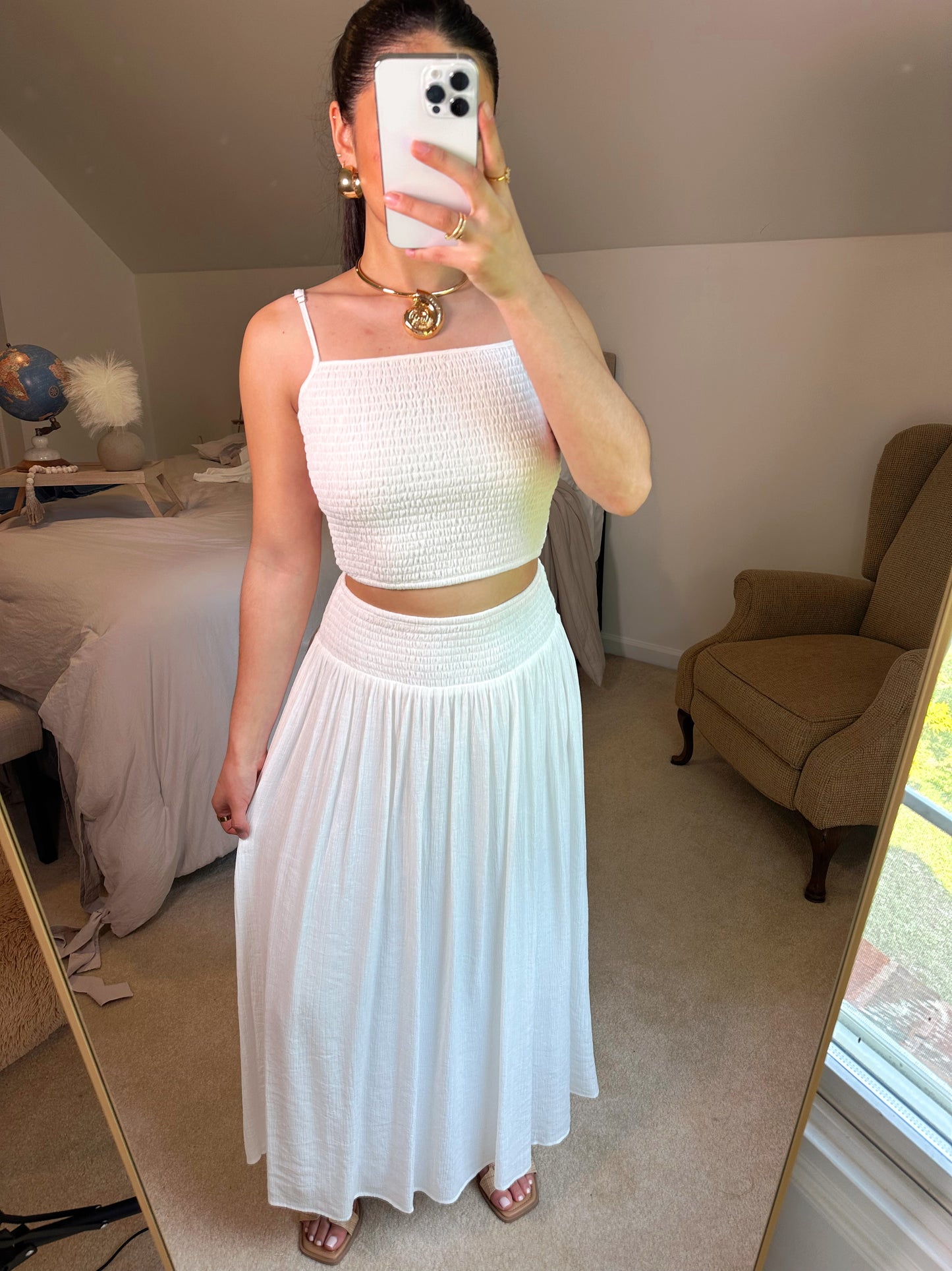 White Smocked Flowy Set