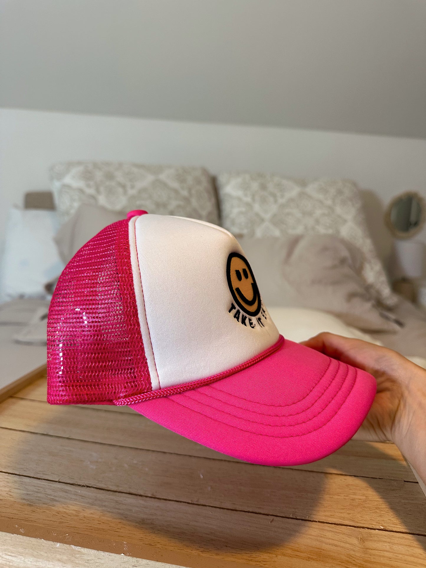 Pink Smiley Trucker Hat