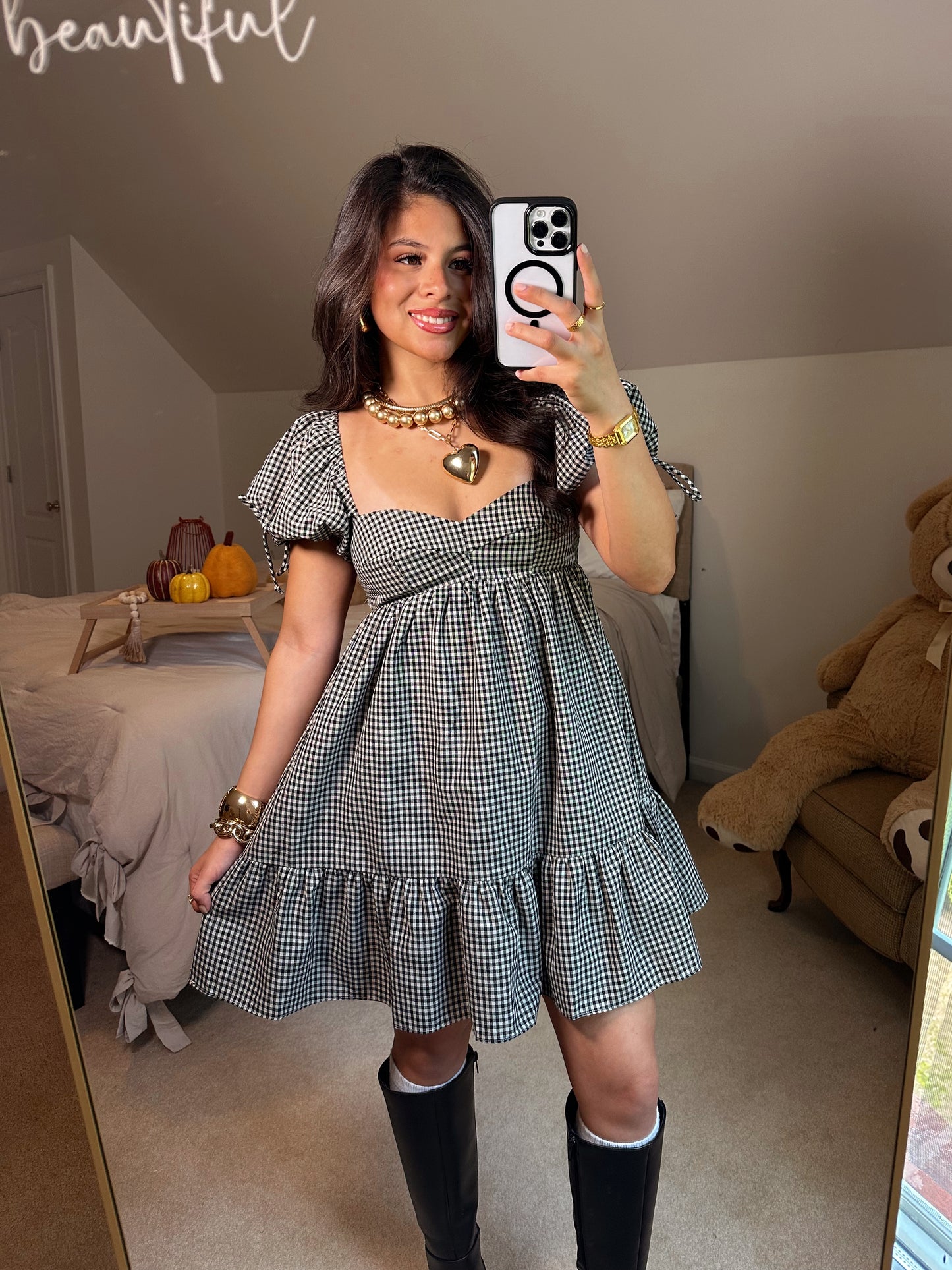 Black Gingham Babydoll Dress