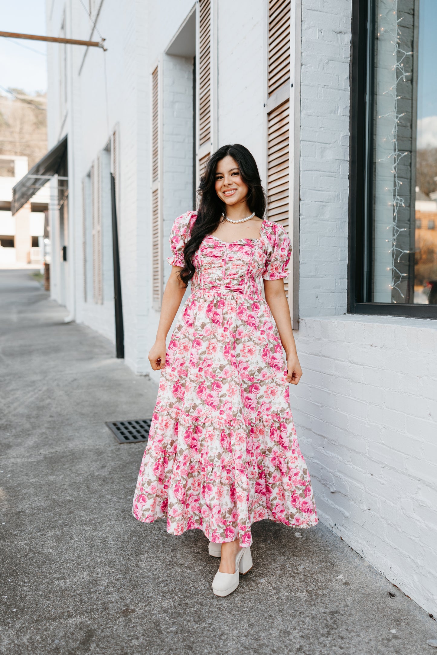 Pink Florals Sweetheart Maxi Dress