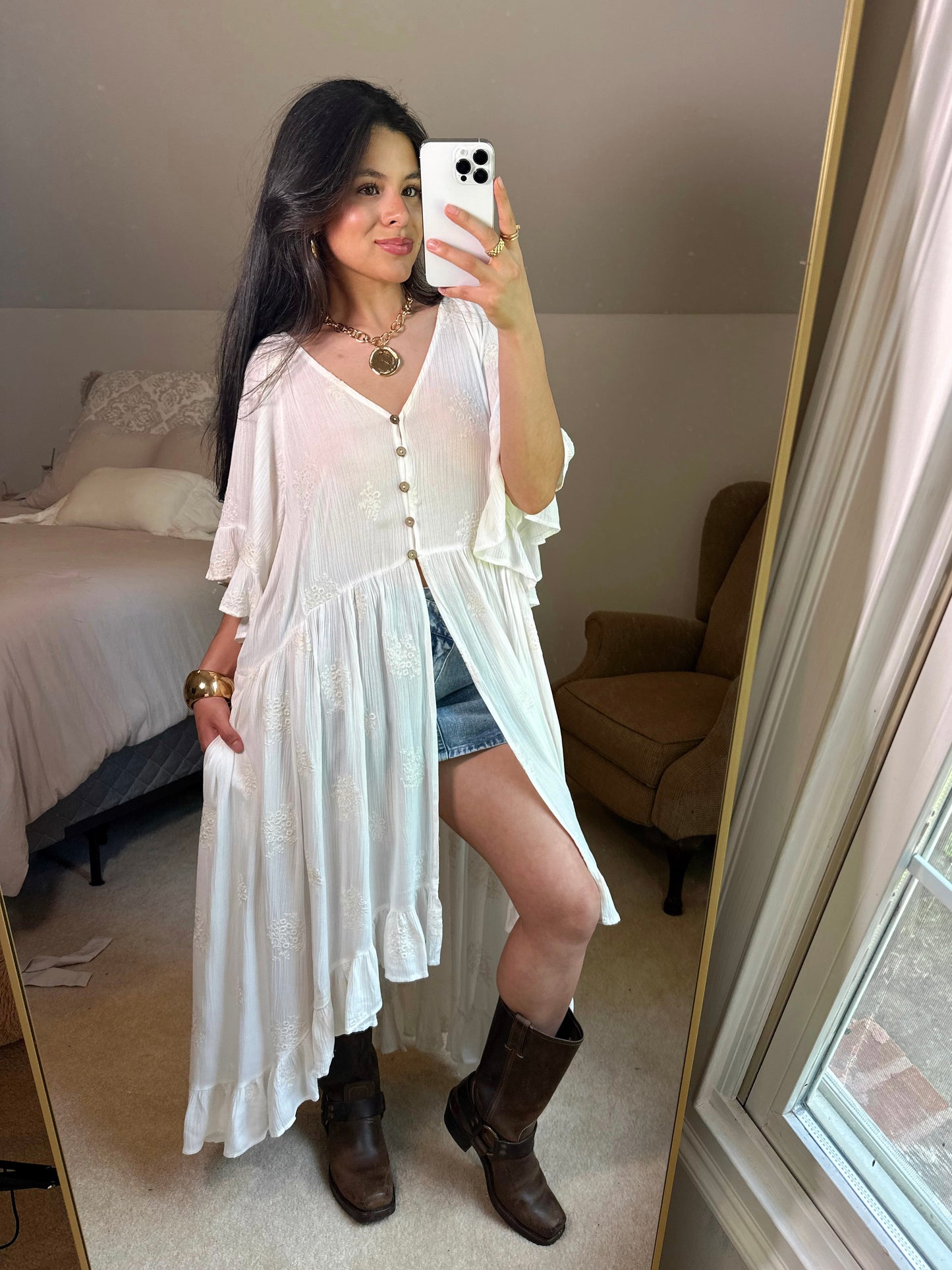 Boho Ivory Long Flowy Top