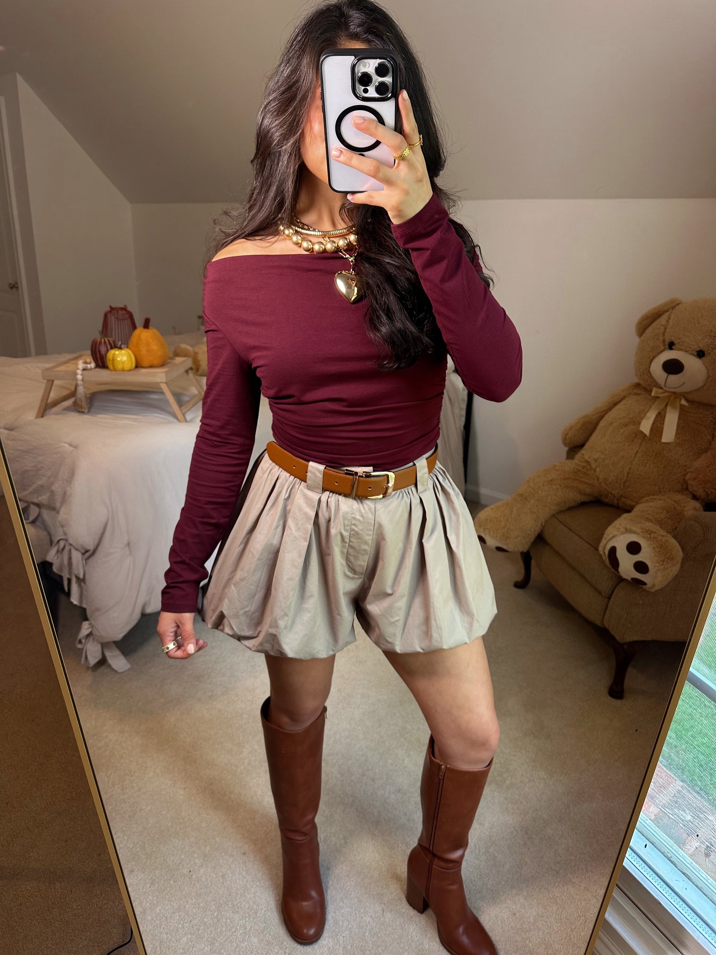 Burgundy Off-Shoulder Ruched Top