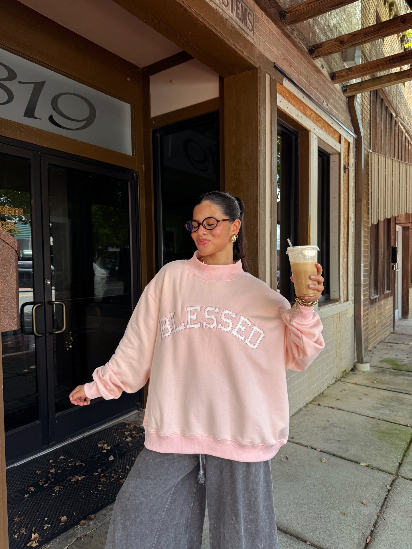 Blessed Baby Pink Oversized Mockneck Sweater
