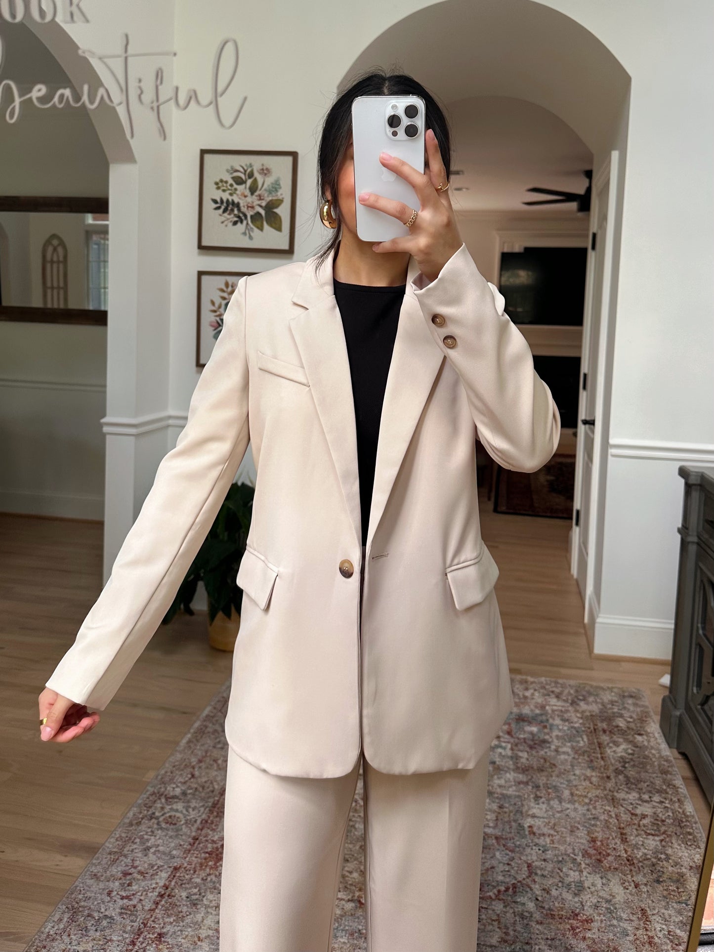 Cream Blazer & Trousers Set
