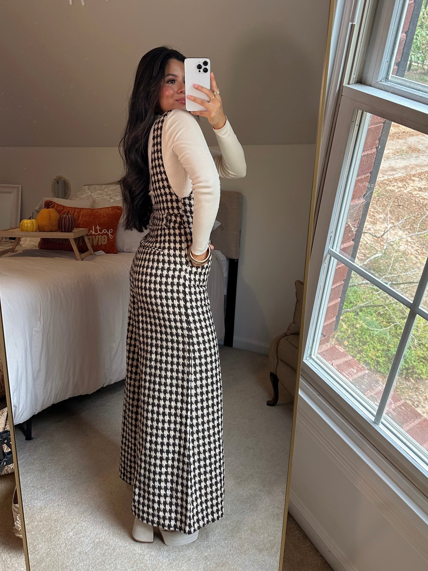 Brown Houndstooth Jumpsuit