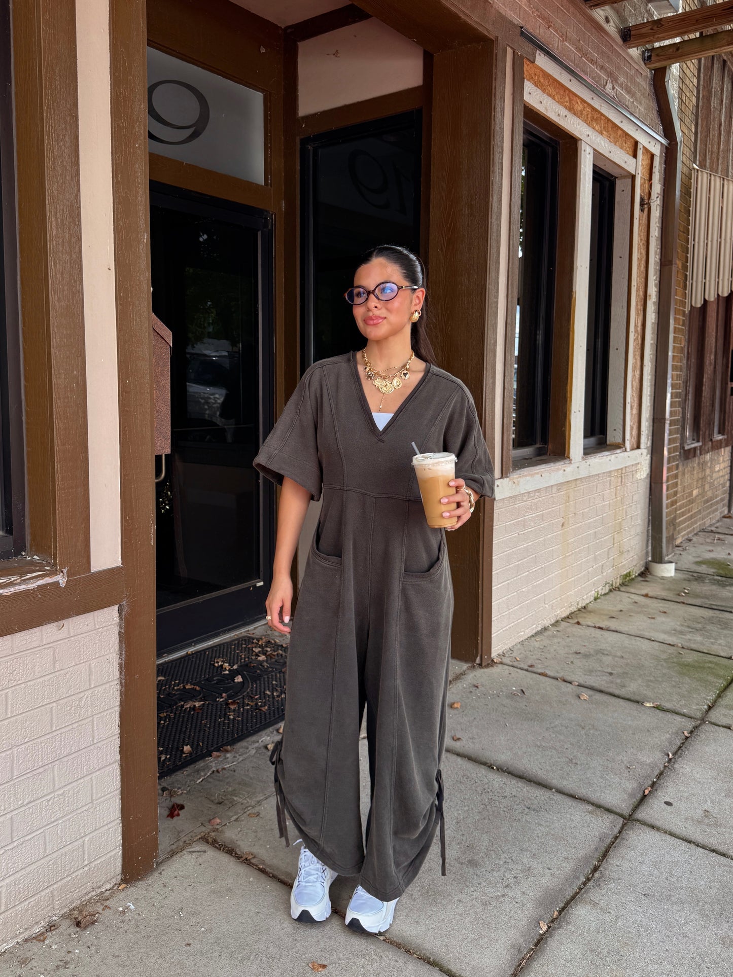 Coffee Run Charcoal Jumpsuit