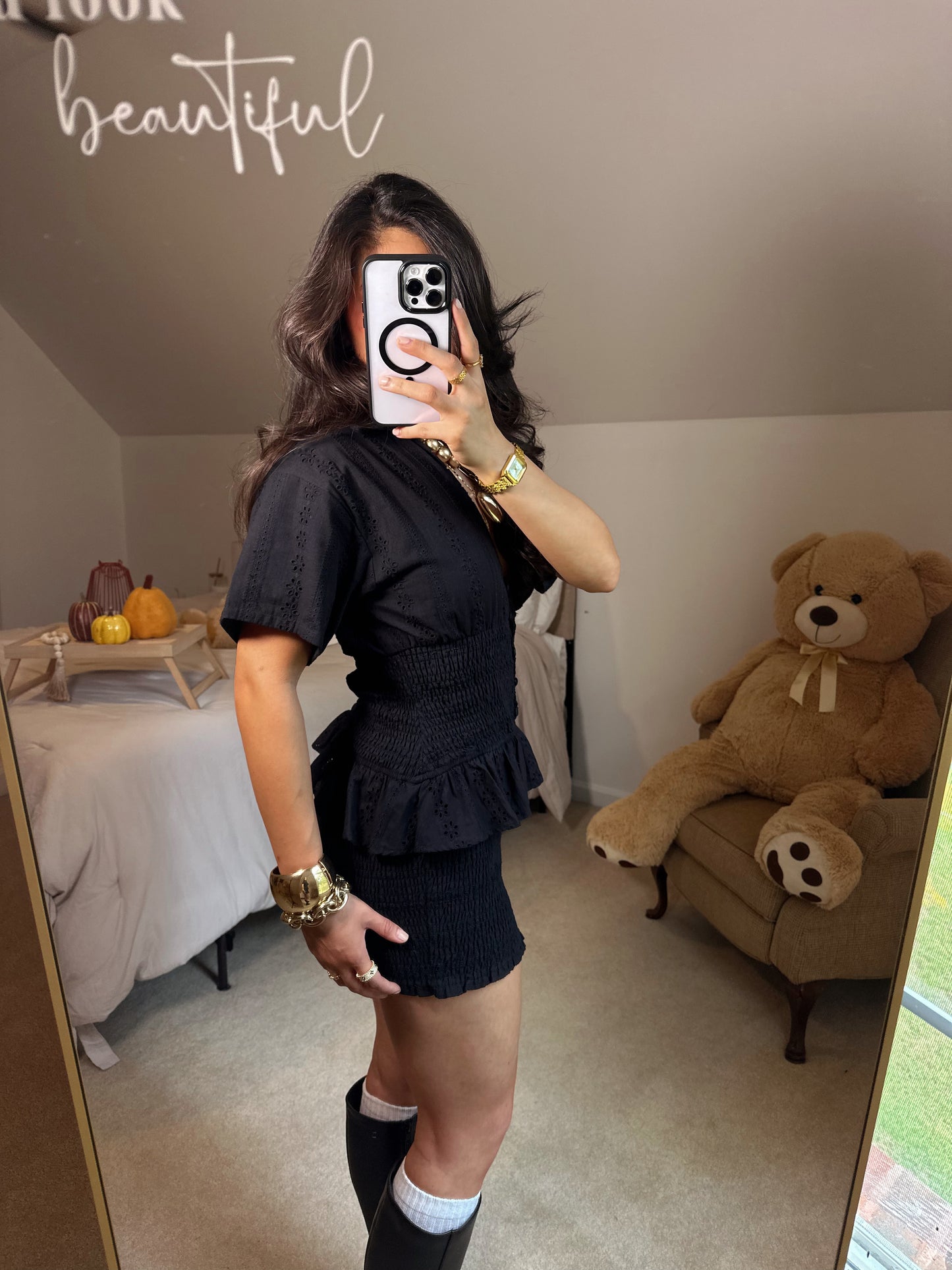 Black Ditsy Floral Smocked Romper