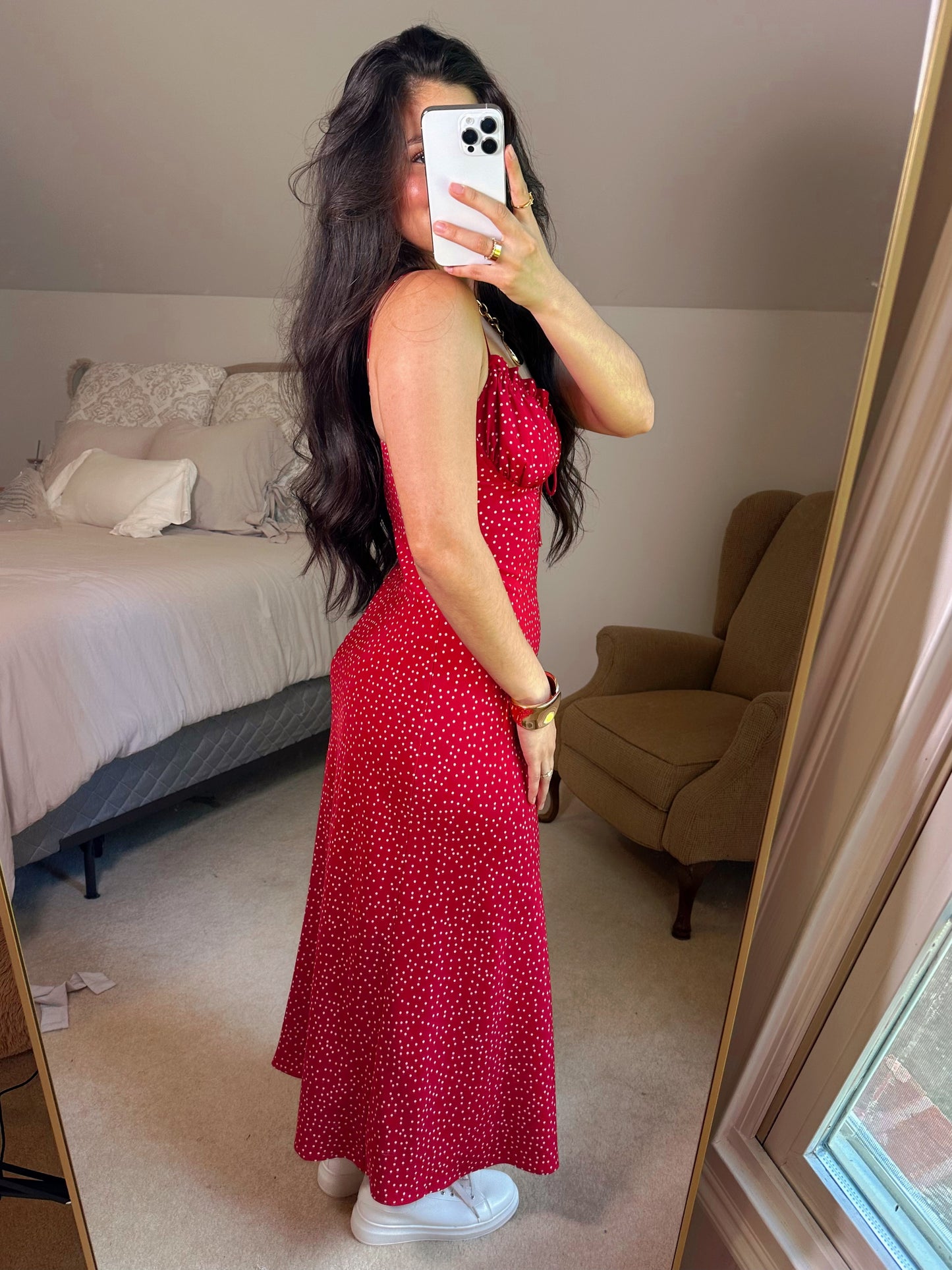 Red Polka Dot Midi Dress