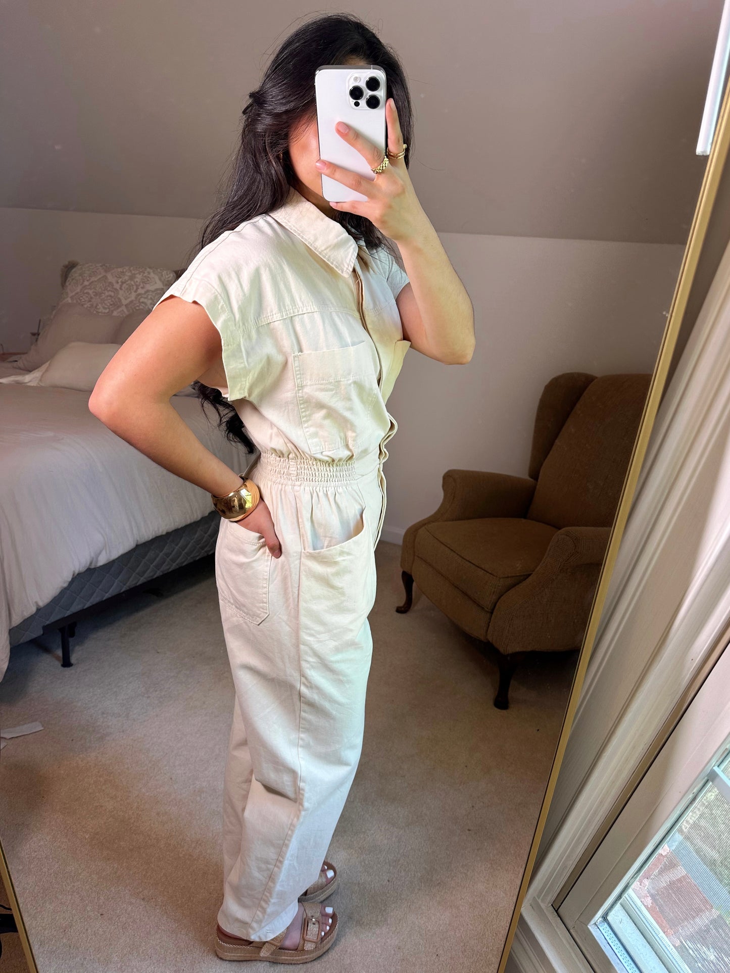 Chic Cream Button Up Jumpsuit