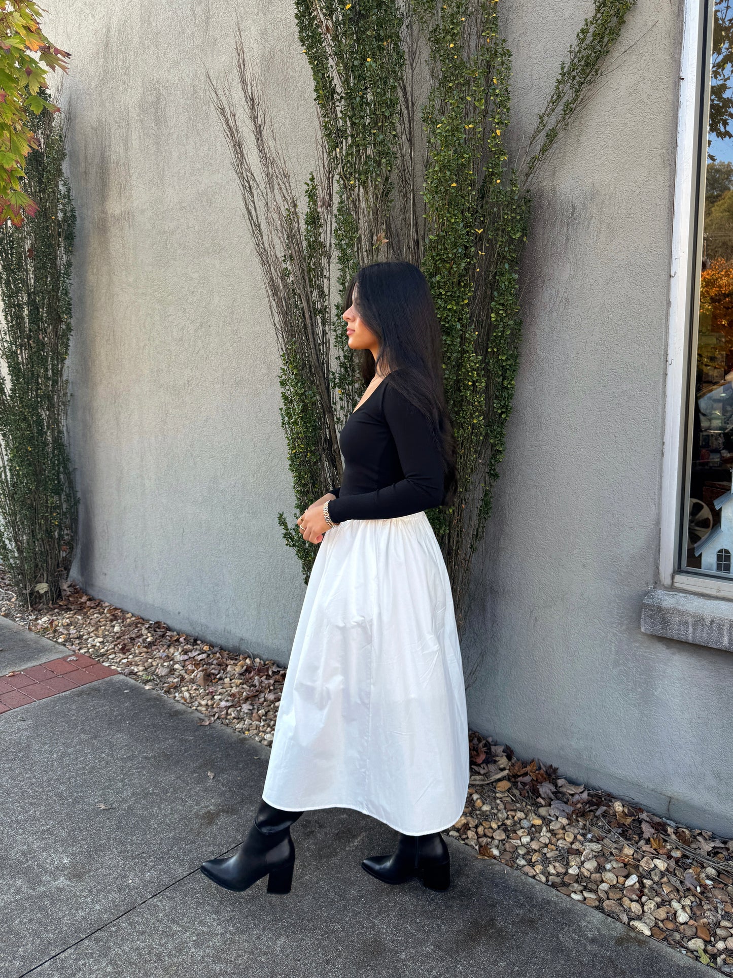White Poplin Midi Skirt