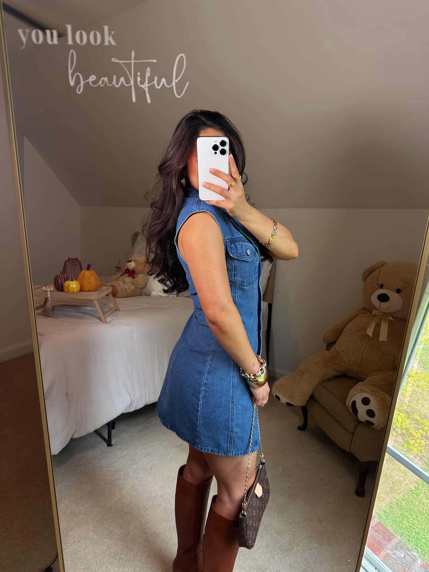 Collared Button-Up Denim Dress