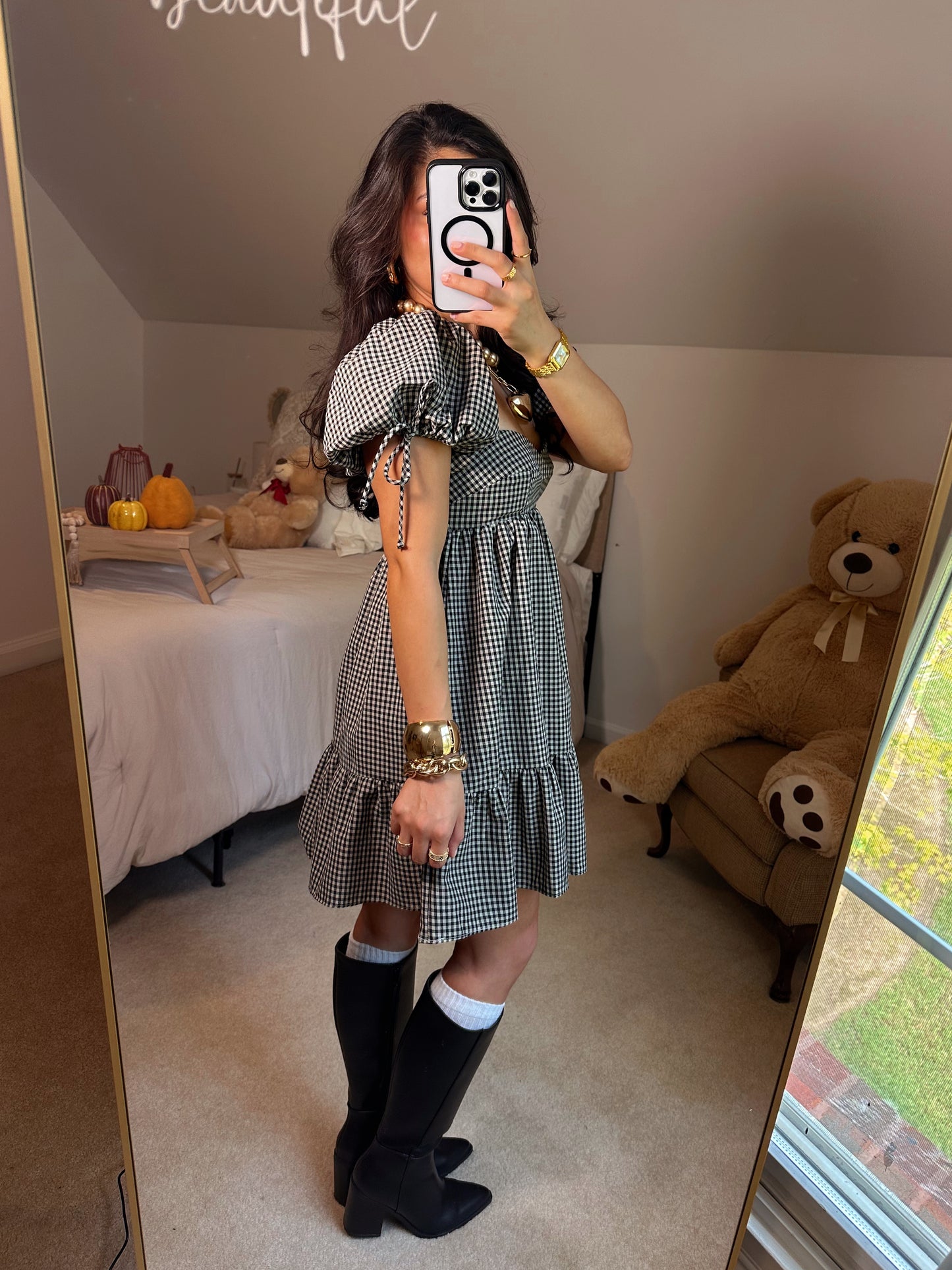 Black Gingham Babydoll Dress